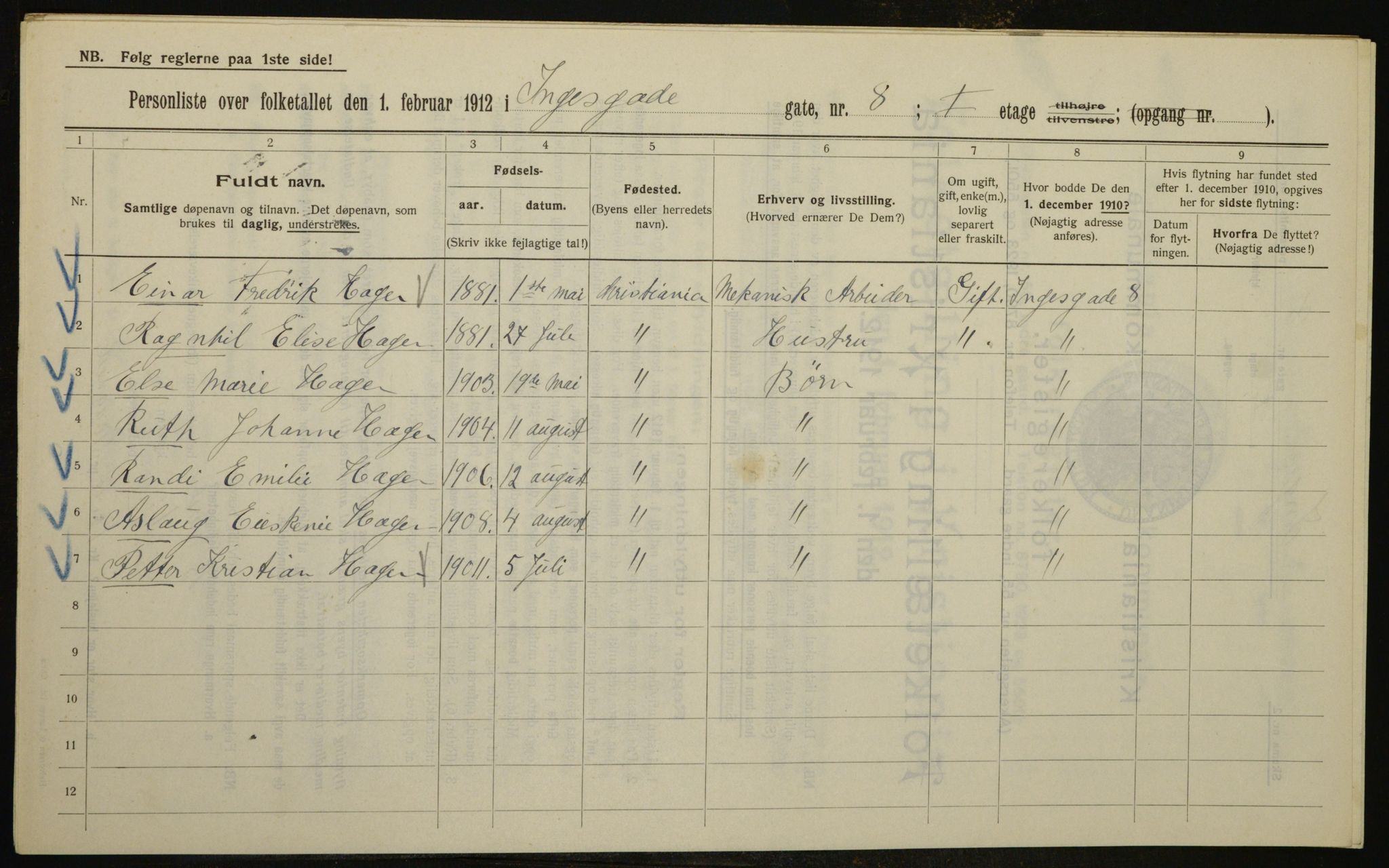 OBA, Municipal Census 1912 for Kristiania, 1912, p. 44315