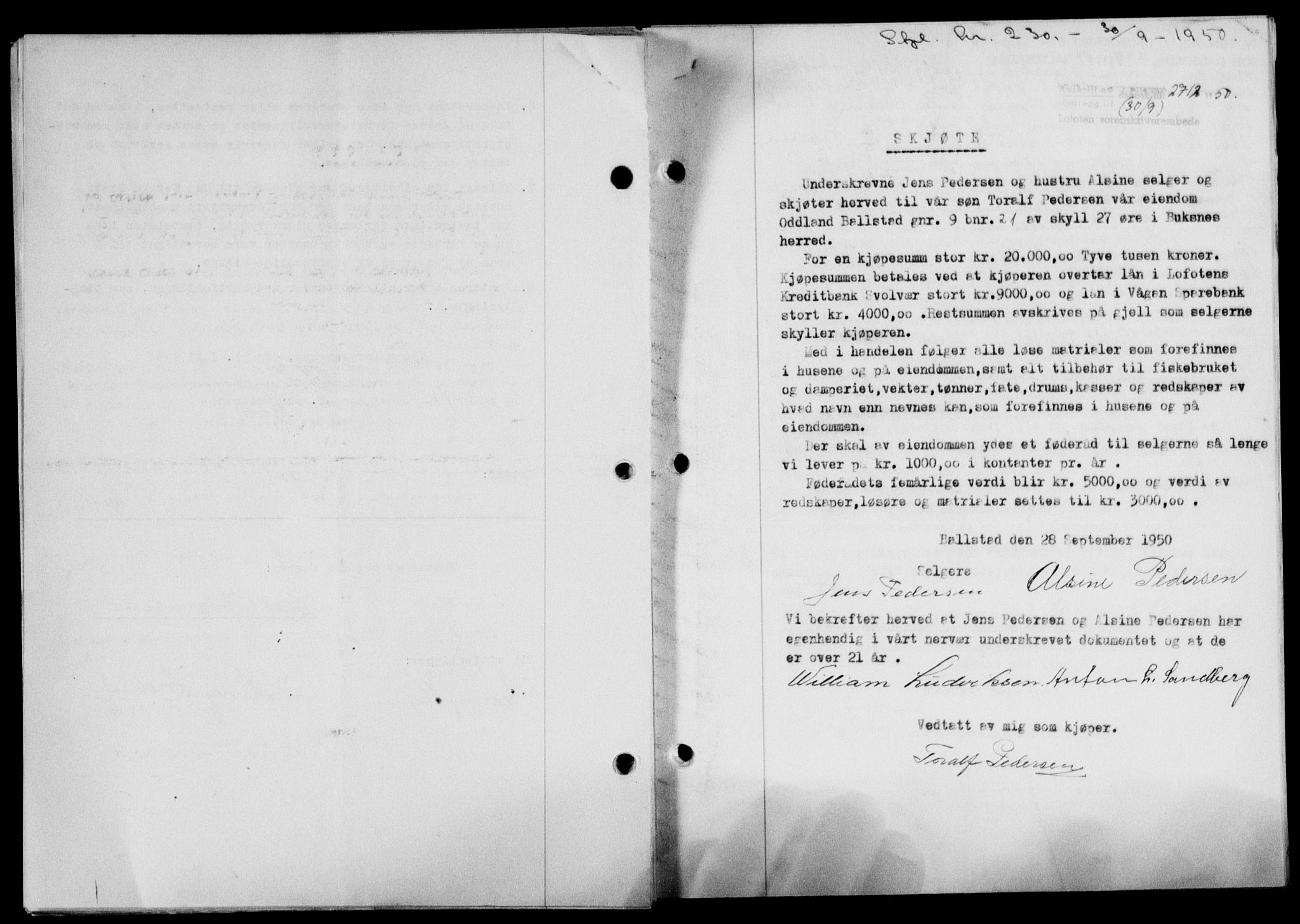 Lofoten sorenskriveri, SAT/A-0017/1/2/2C/L0024a: Mortgage book no. 24a, 1950-1950, Diary no: : 2712/1950