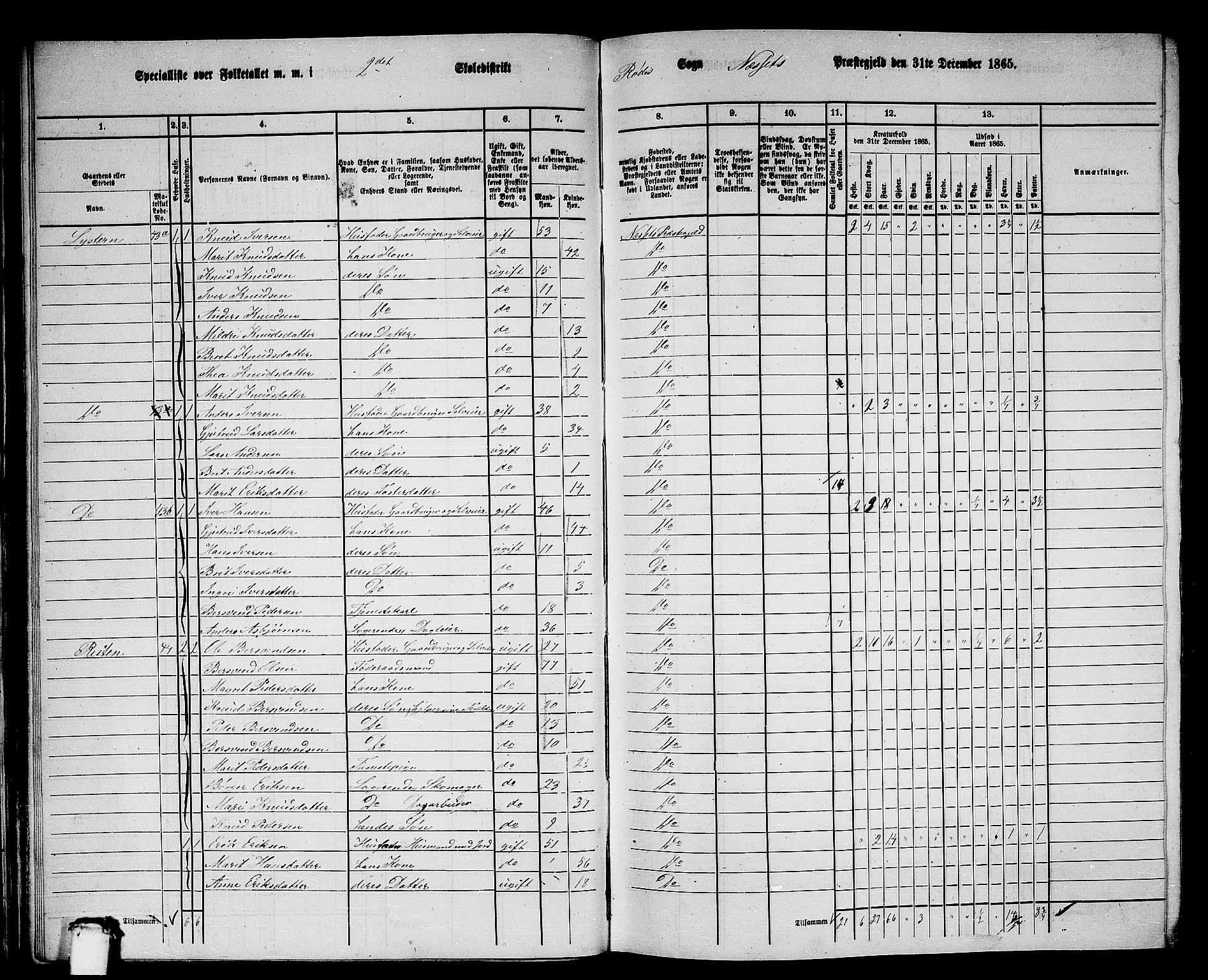 RA, 1865 census for Nesset, 1865, p. 38