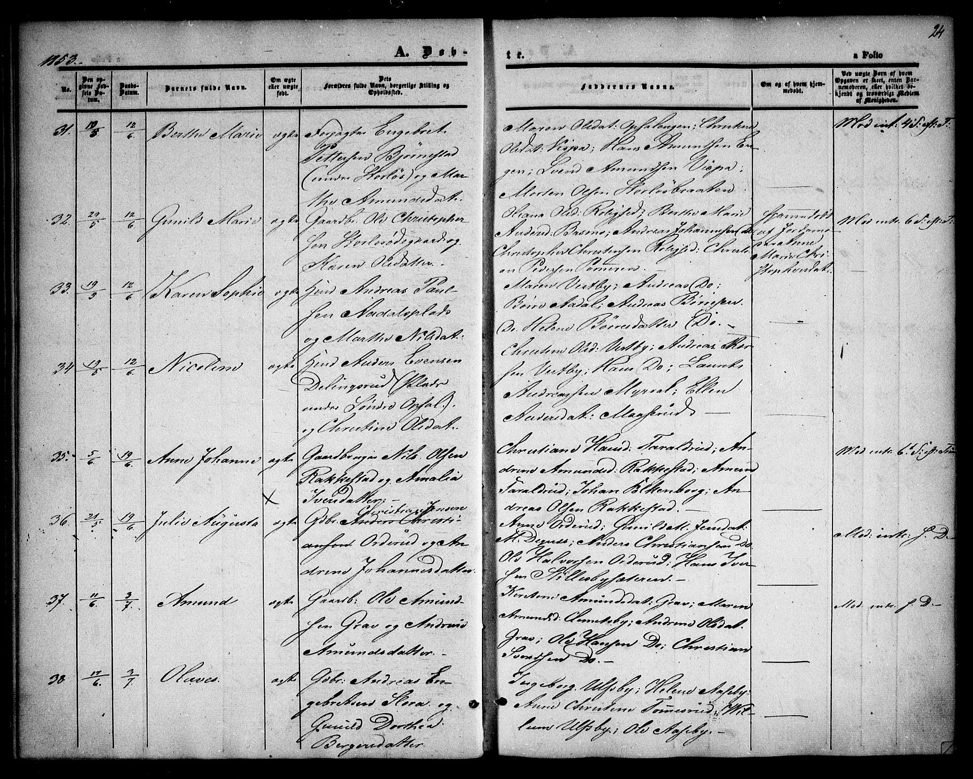 Rødenes prestekontor Kirkebøker, AV/SAO-A-2005/F/Fa/L0006: Parish register (official) no. I 6, 1850-1859, p. 24
