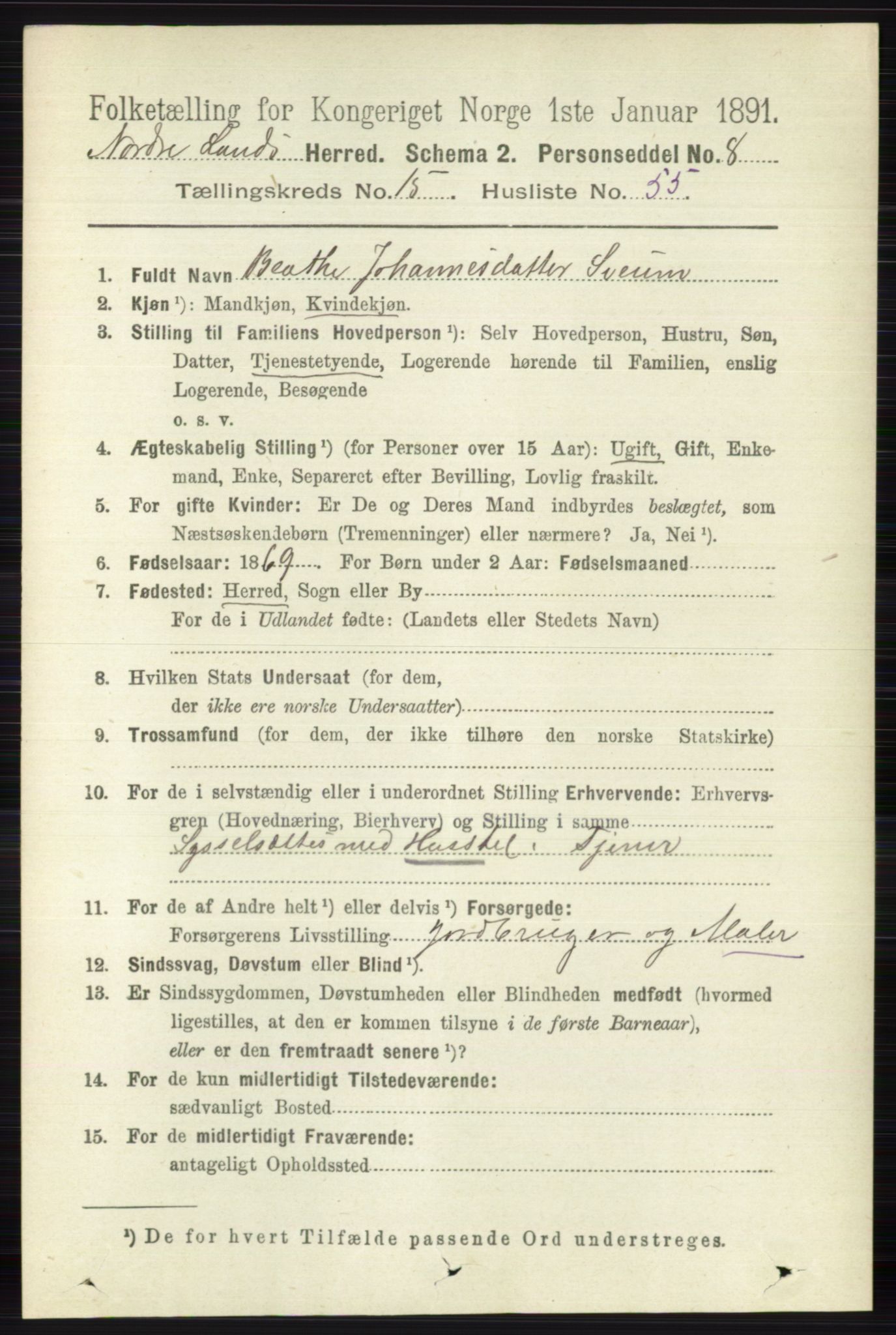 RA, 1891 census for 0538 Nordre Land, 1891, p. 4114