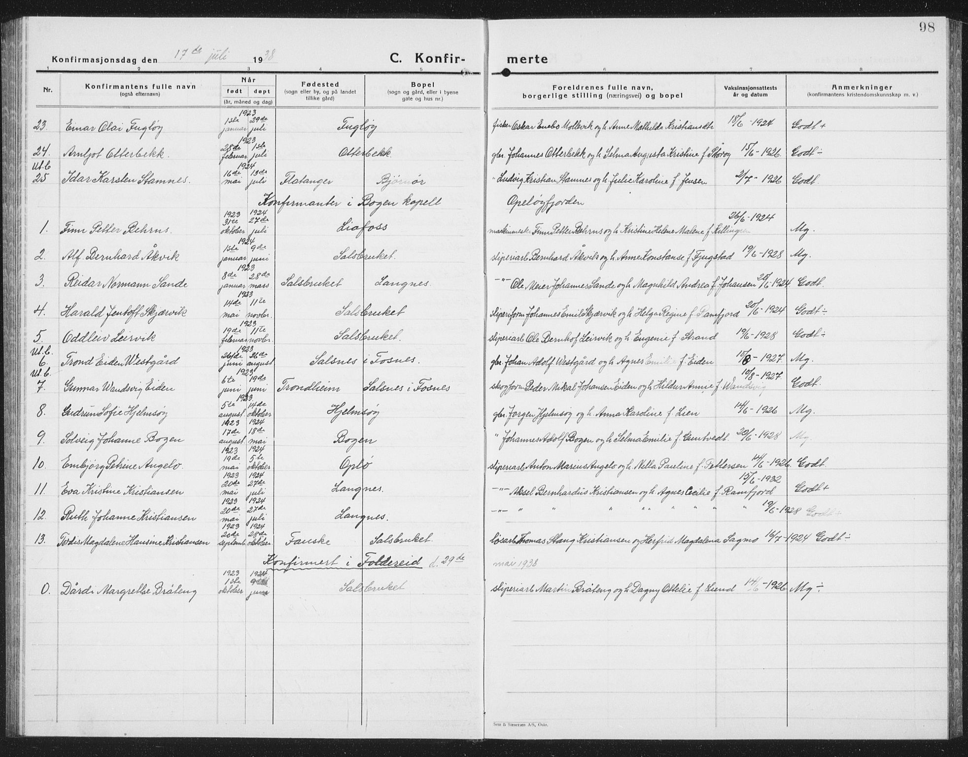 Ministerialprotokoller, klokkerbøker og fødselsregistre - Nord-Trøndelag, SAT/A-1458/780/L0654: Parish register (copy) no. 780C06, 1928-1942, p. 98