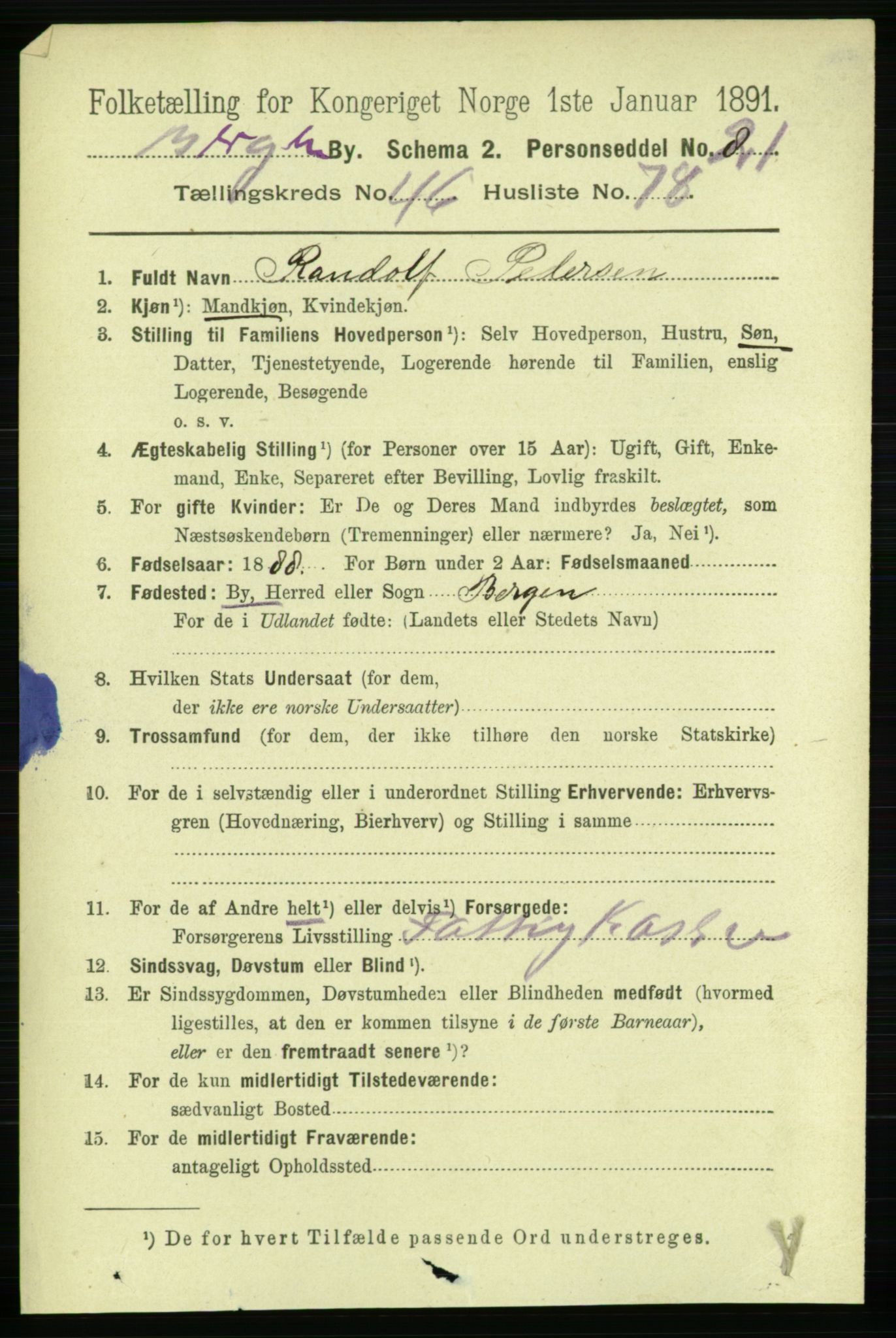 RA, 1891 Census for 1301 Bergen, 1891, p. 55448