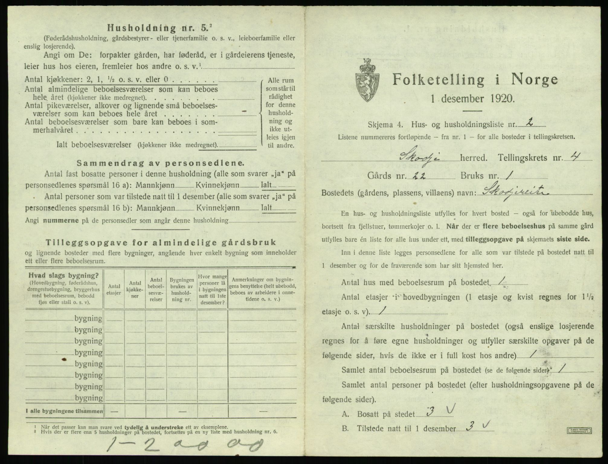 SAT, 1920 census for Skodje, 1920, p. 257