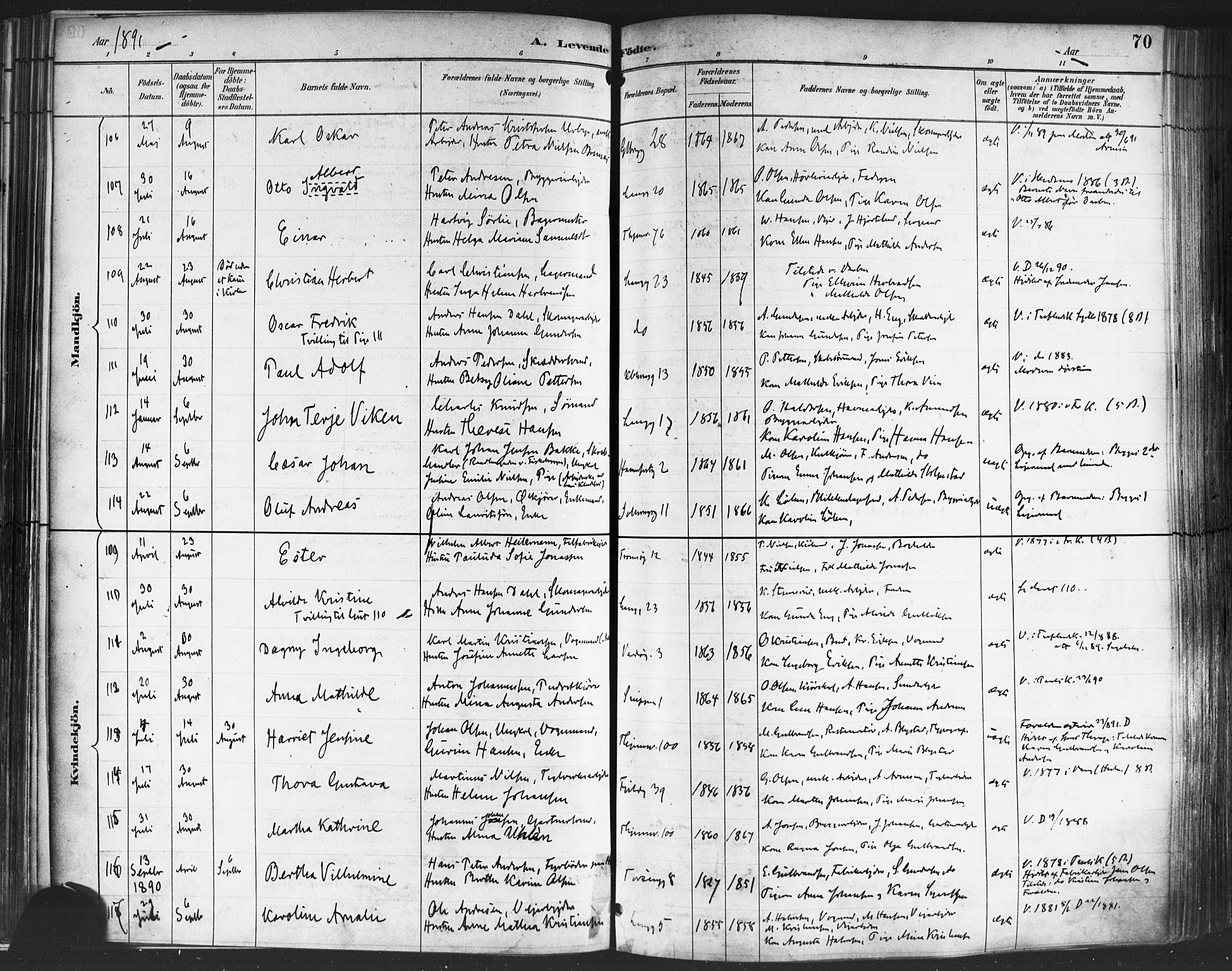 Petrus prestekontor Kirkebøker, AV/SAO-A-10872/F/Fa/L0004: Parish register (official) no. 4, 1888-1898, p. 70