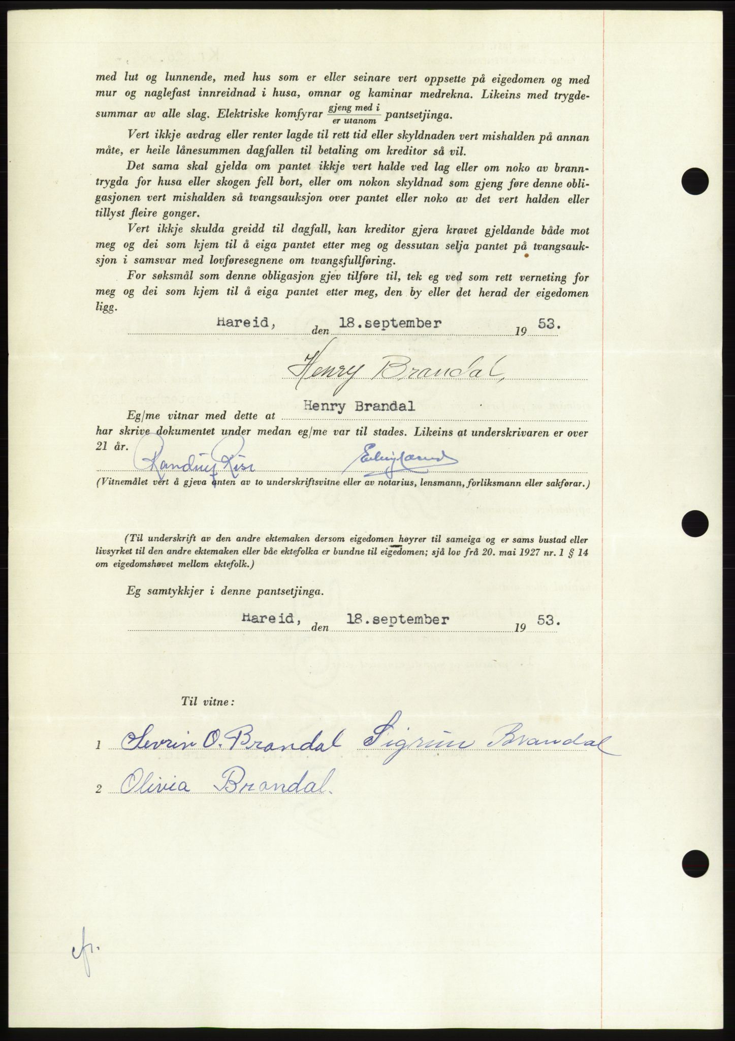 Søre Sunnmøre sorenskriveri, AV/SAT-A-4122/1/2/2C/L0124: Mortgage book no. 12B, 1953-1954, Diary no: : 2521/1953