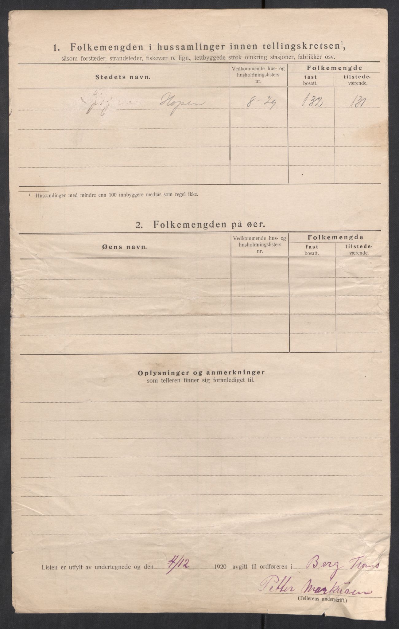 SATØ, 1920 census for Berg, 1920, p. 8