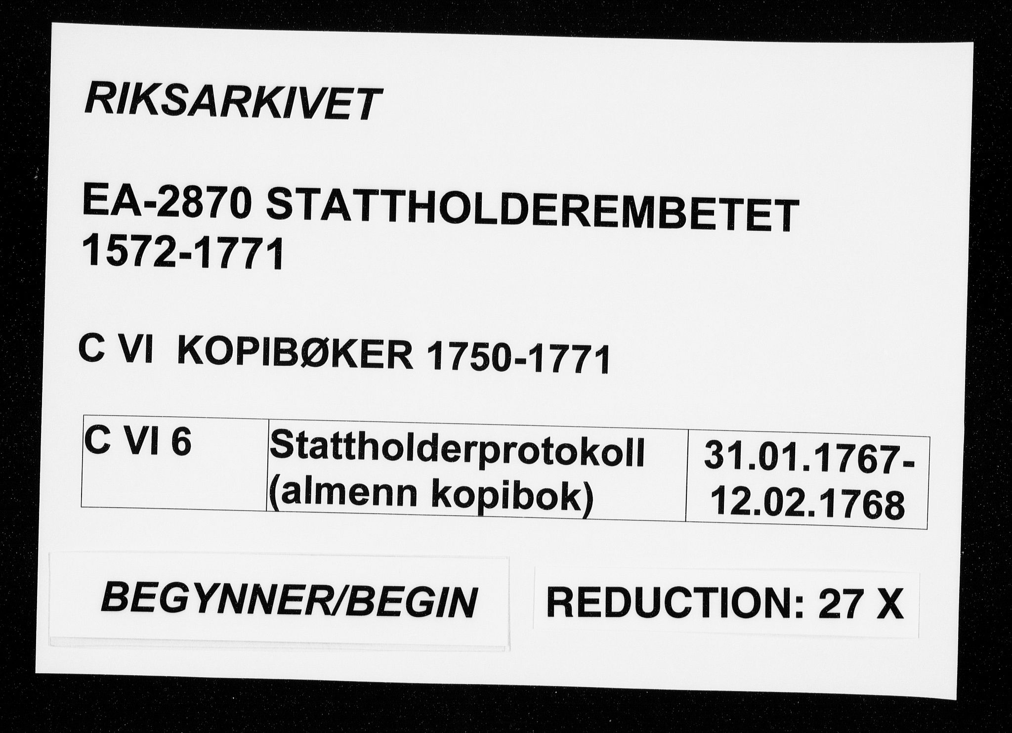 Stattholderembetet 1572-1771, AV/RA-EA-2870/Bf/L0006: Stattholderprotokoll (allmenn kopibok), 1767-1768