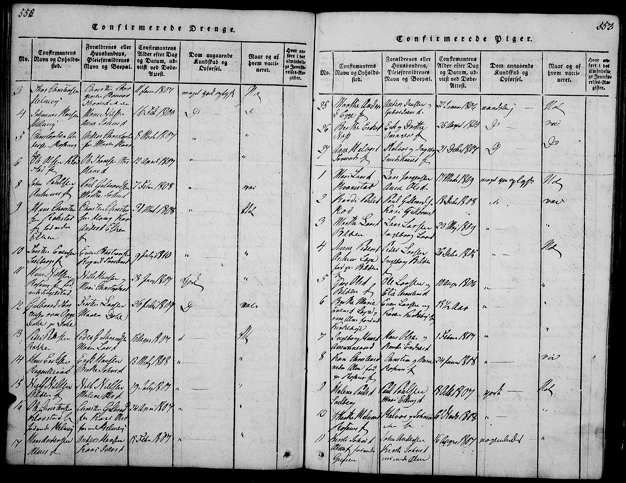 Gran prestekontor, AV/SAH-PREST-112/H/Ha/Hab/L0001: Parish register (copy) no. 1, 1815-1824, p. 552-553