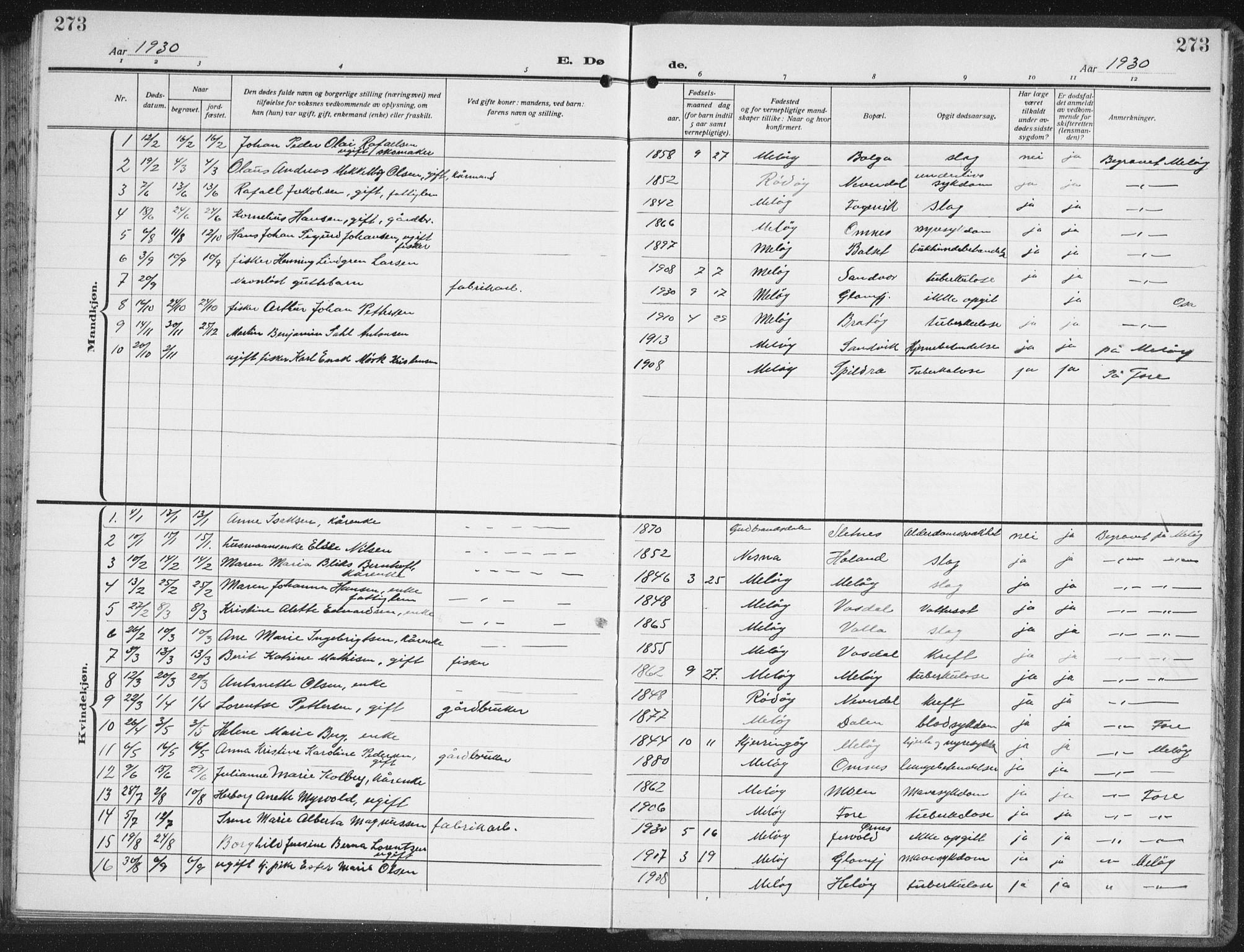 Ministerialprotokoller, klokkerbøker og fødselsregistre - Nordland, AV/SAT-A-1459/843/L0640: Parish register (copy) no. 843C09, 1925-1941, p. 273