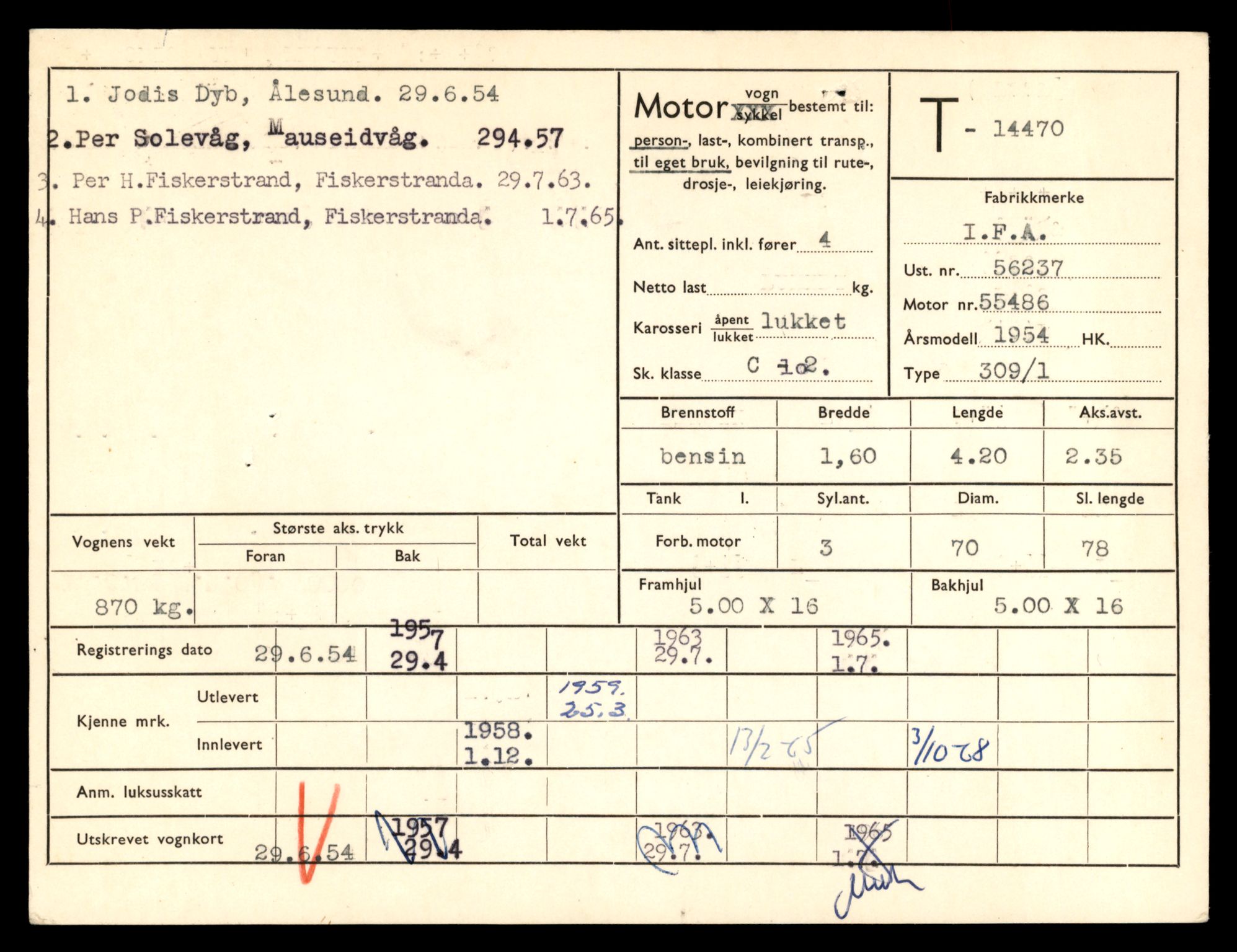 Møre og Romsdal vegkontor - Ålesund trafikkstasjon, AV/SAT-A-4099/F/Fe/L0046: Registreringskort for kjøretøy T 14445 - T 14579, 1927-1998