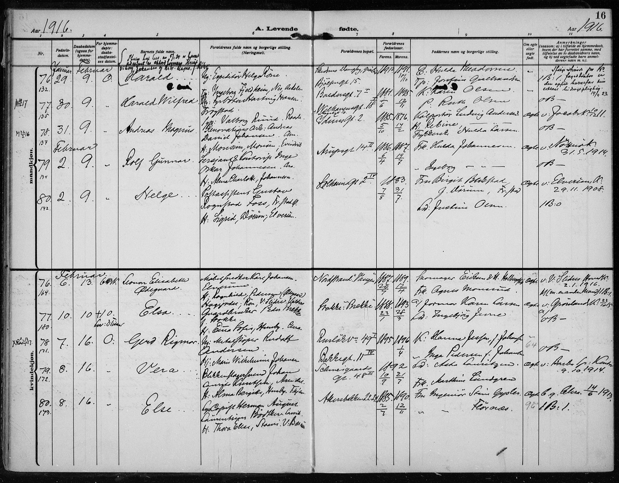Rikshospitalet prestekontor Kirkebøker, AV/SAO-A-10309b/F/L0016: Parish register (official) no. 16, 1916-1918, p. 16