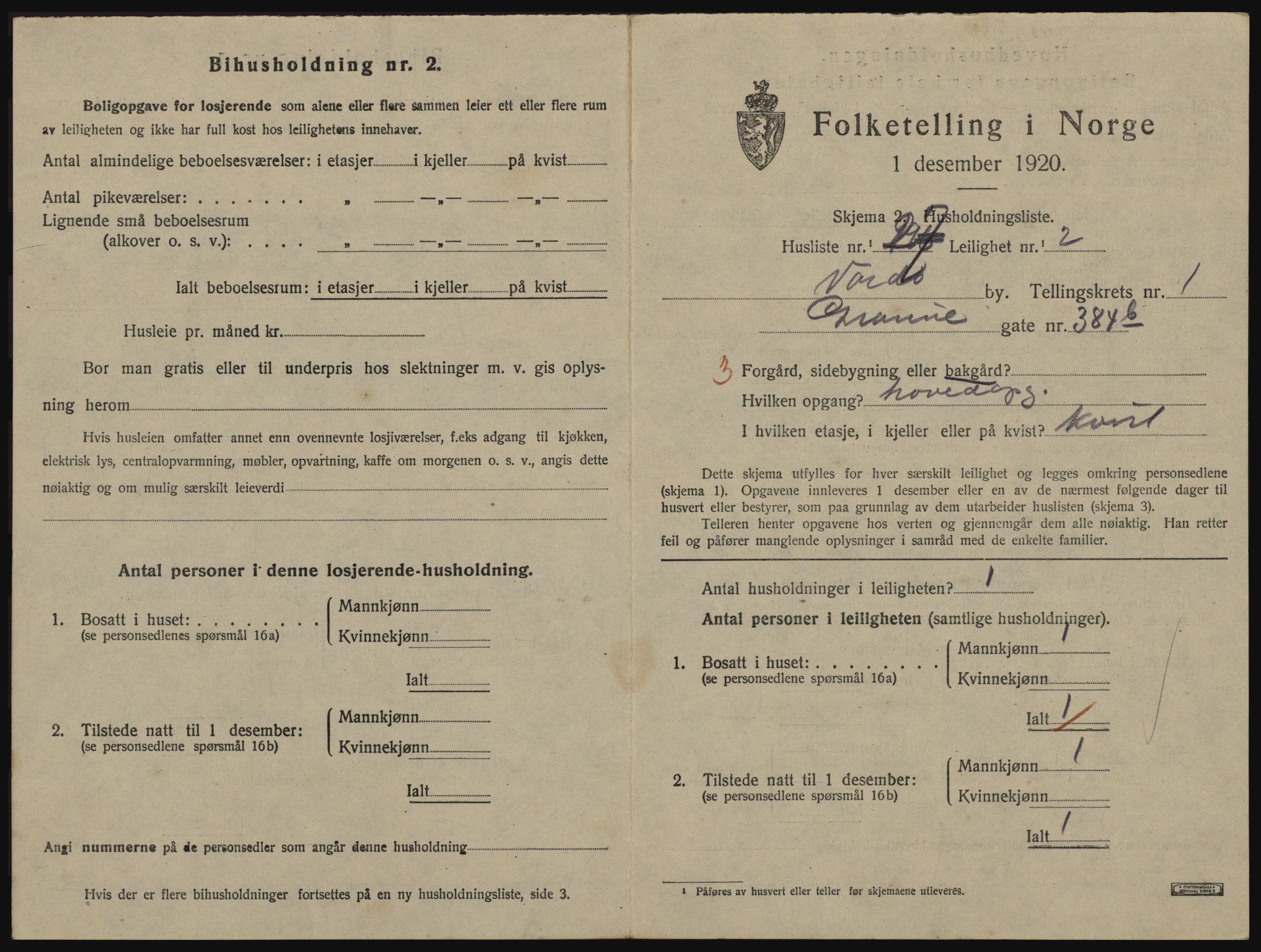 SATØ, 1920 census for Vardø, 1920, p. 1049