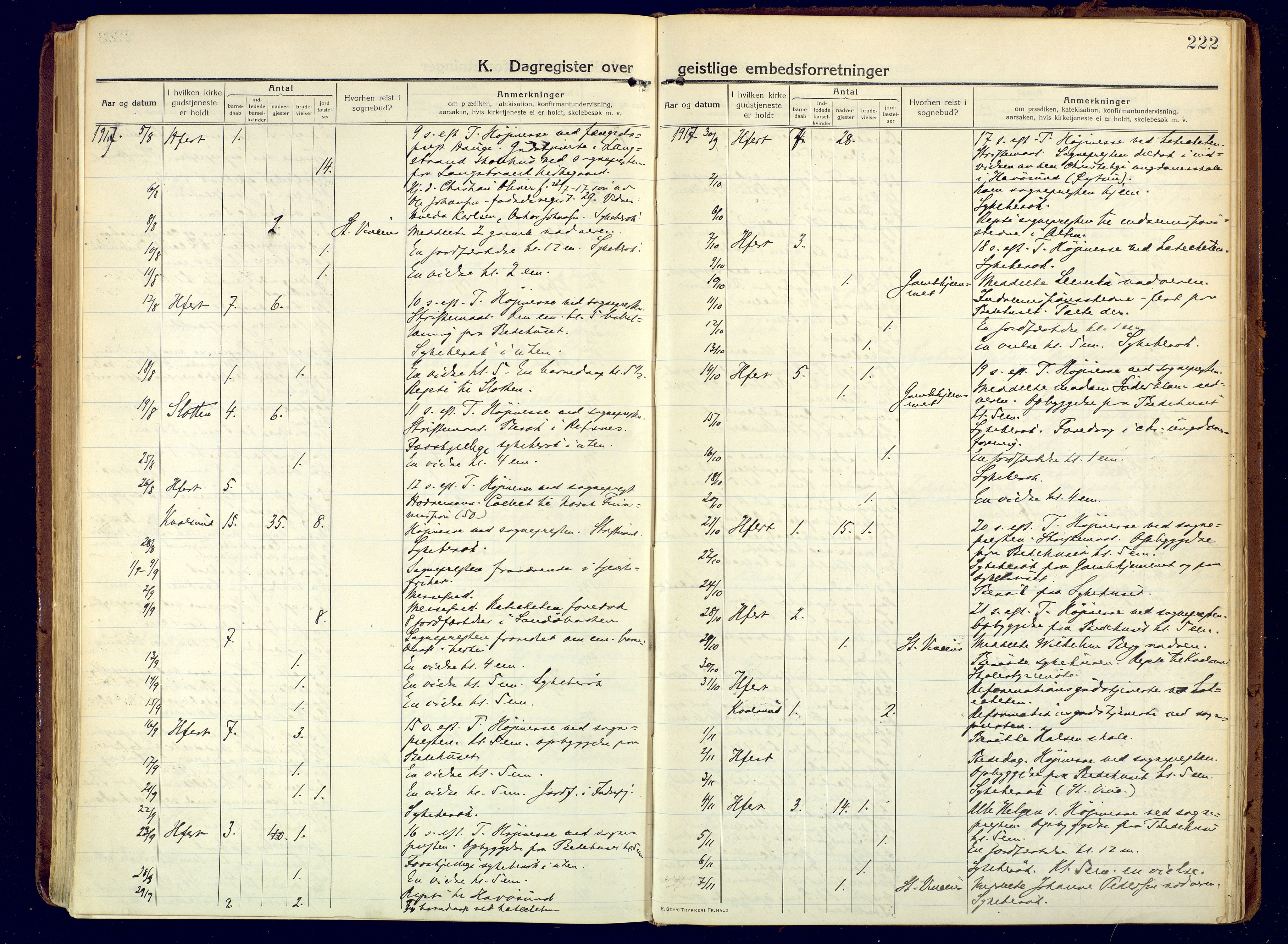 Hammerfest sokneprestkontor, AV/SATØ-S-1347/H/Ha/L0015.kirke: Parish register (official) no. 15, 1916-1923, p. 222