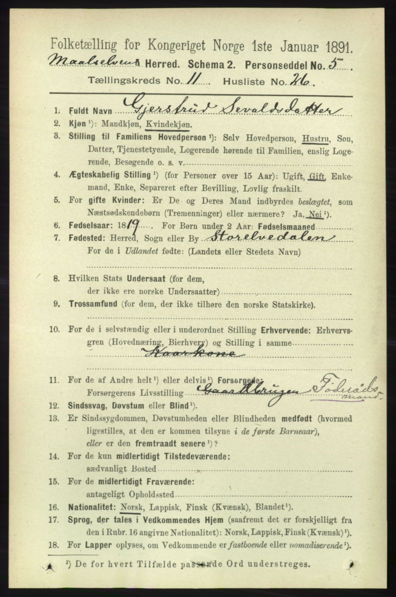 RA, 1891 census for 1924 Målselv, 1891, p. 3456