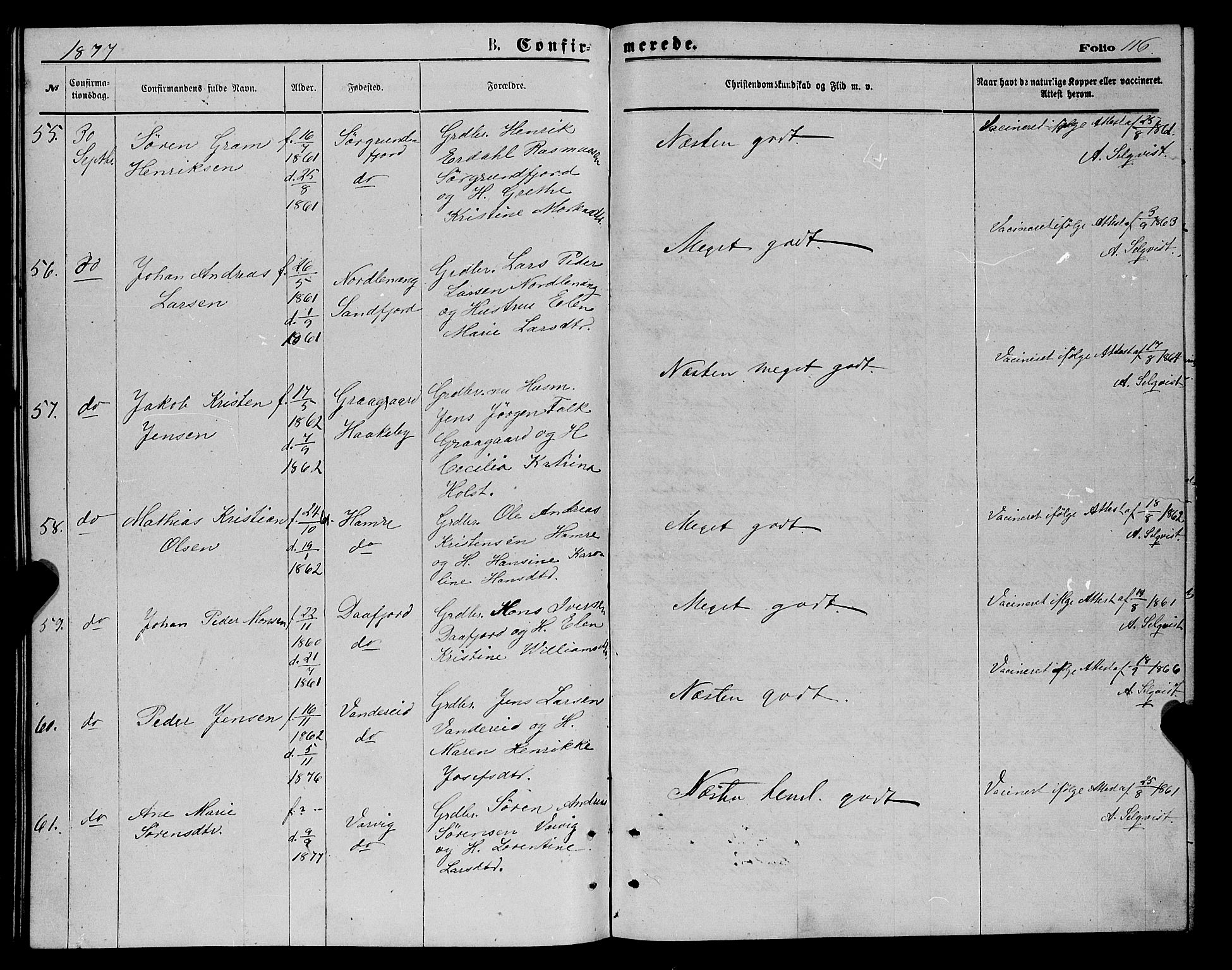 Karlsøy sokneprestembete, SATØ/S-1299/H/Ha/Haa/L0005kirke: Parish register (official) no. 5, 1872-1878, p. 116