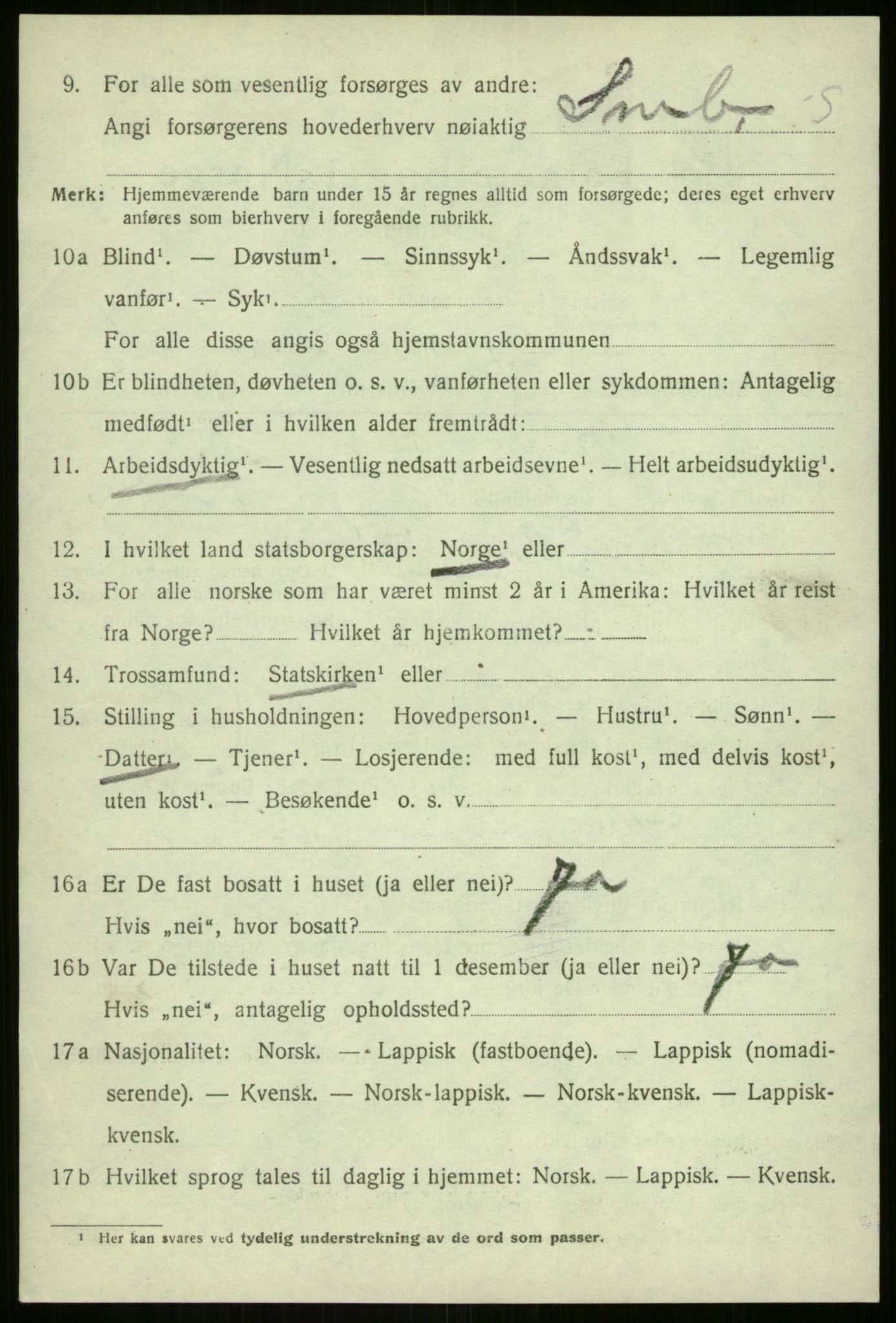 SATØ, 1920 census for Berg, 1920, p. 593