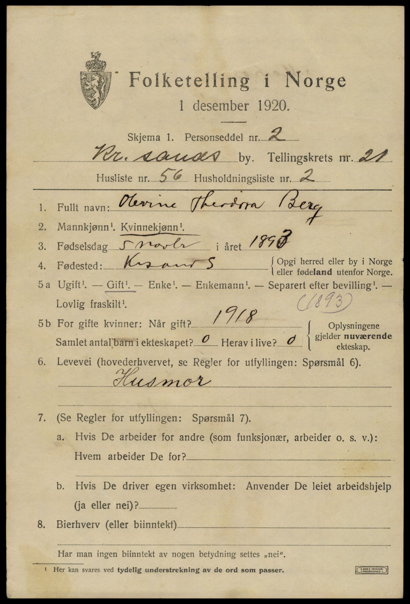 SAK, 1920 census for Kristiansand, 1920, p. 38395