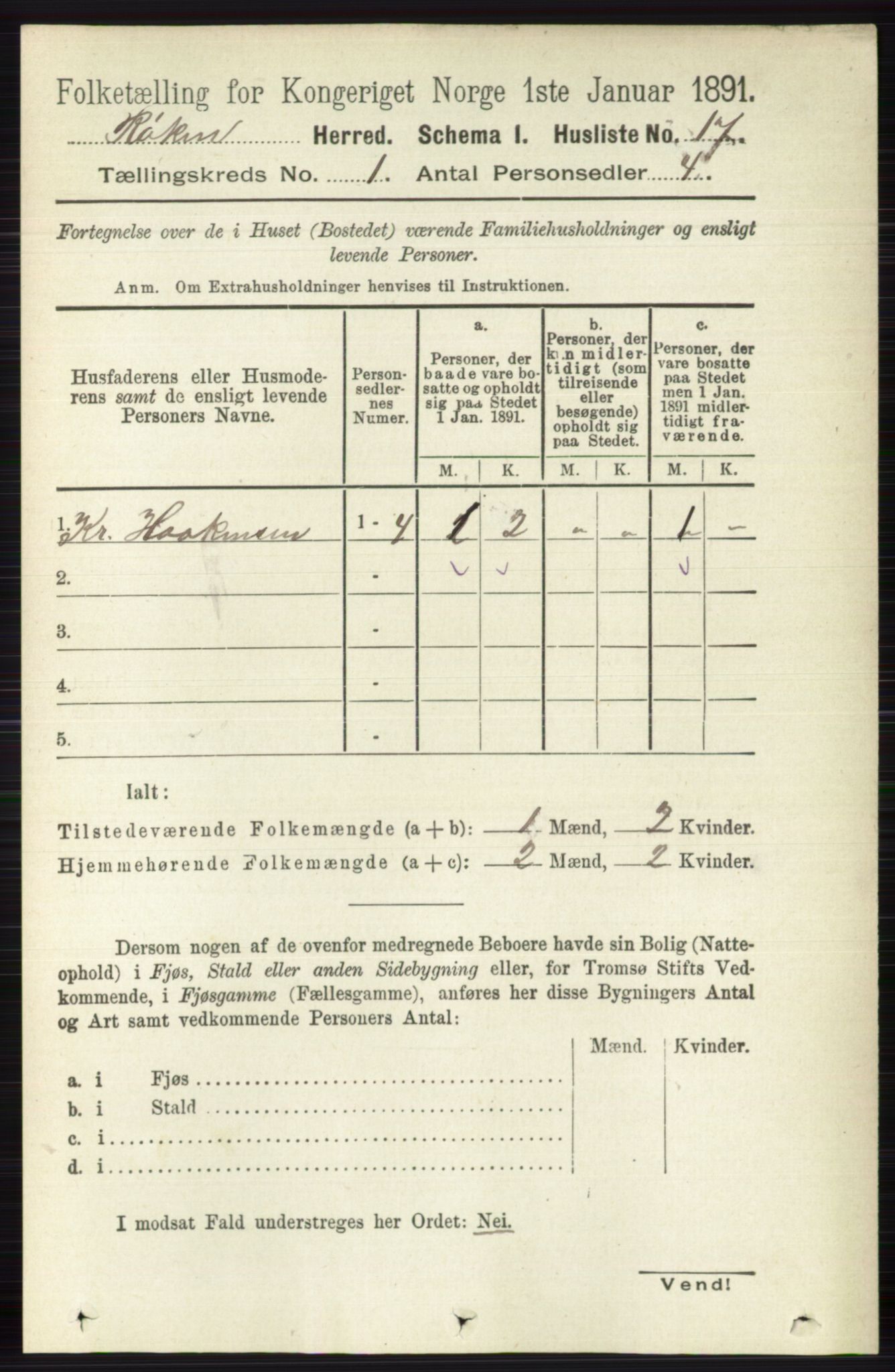 RA, 1891 census for 0627 Røyken, 1891, p. 39
