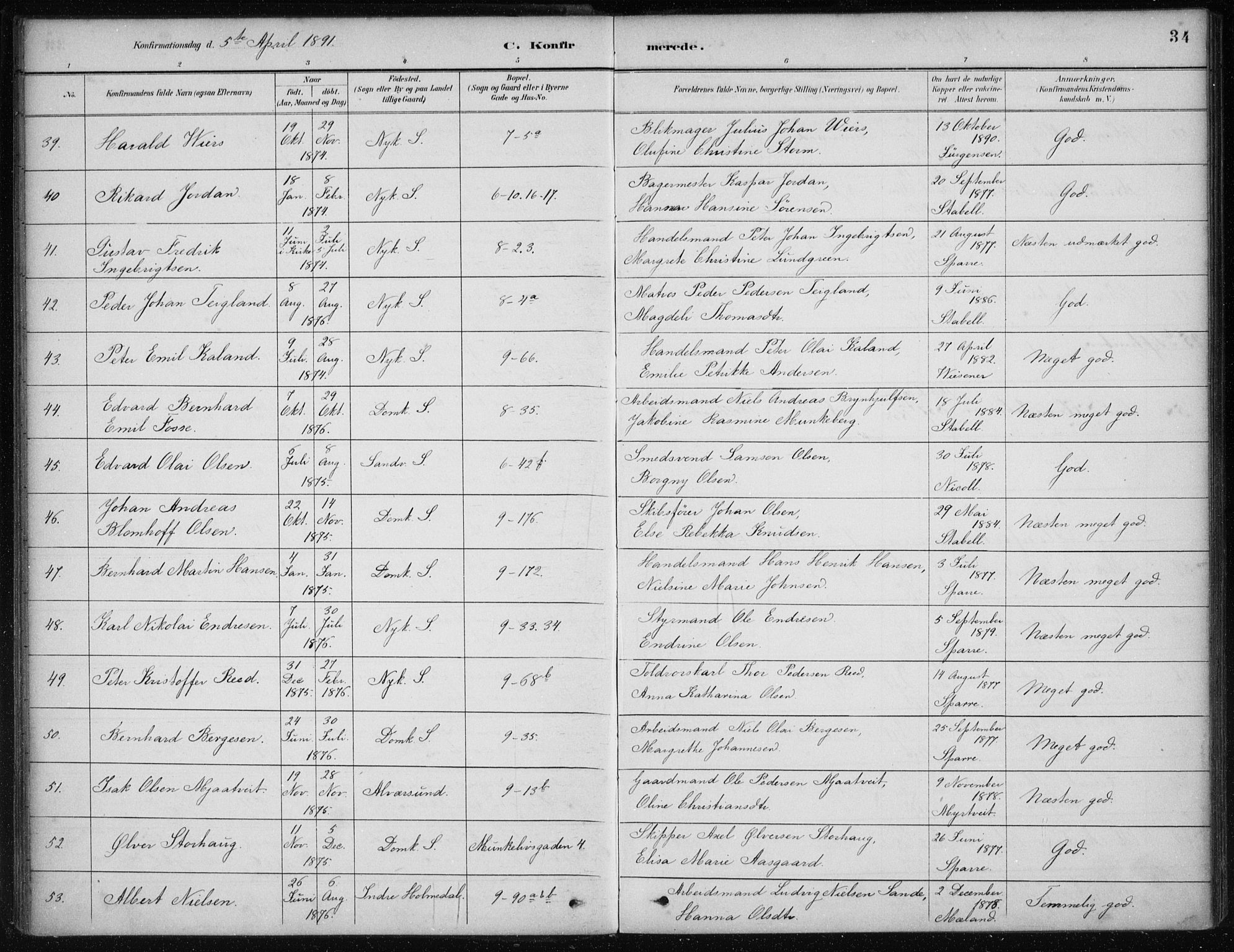 Nykirken Sokneprestembete, AV/SAB-A-77101/H/Haa/L0027: Parish register (official) no. C 6, 1886-1913, p. 34