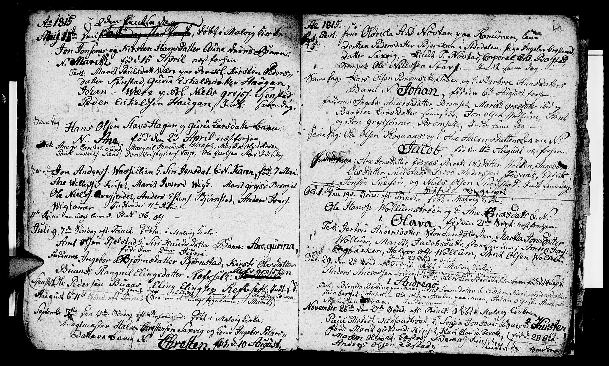 Ministerialprotokoller, klokkerbøker og fødselsregistre - Sør-Trøndelag, SAT/A-1456/616/L0419: Parish register (copy) no. 616C02, 1797-1816, p. 42