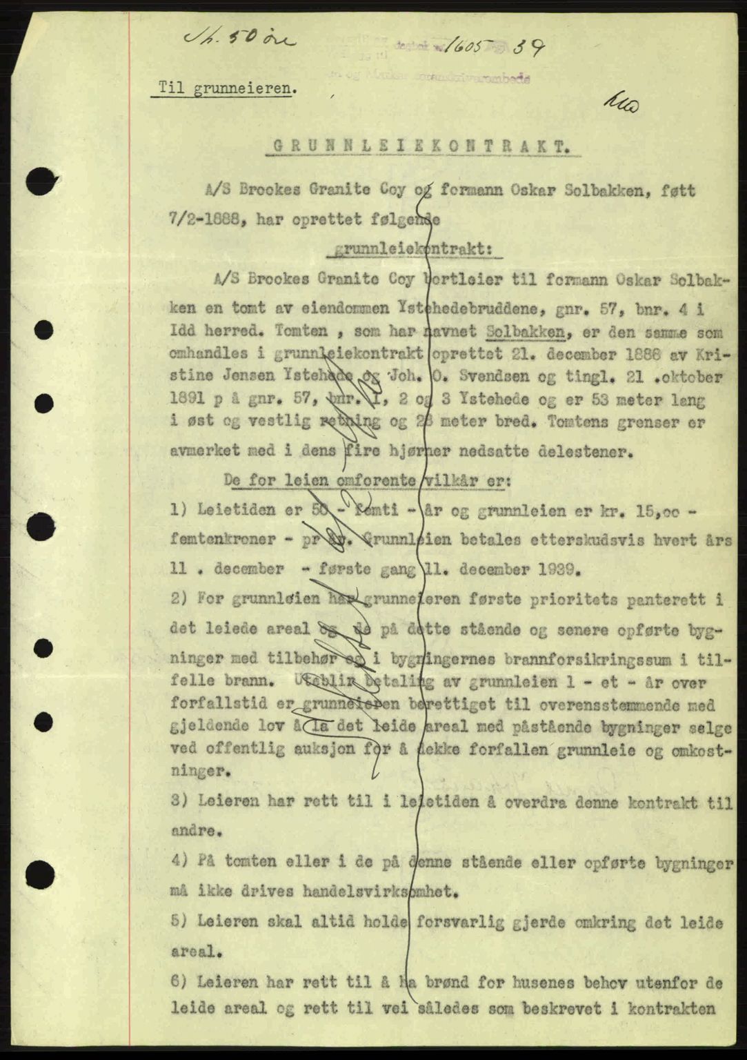 Idd og Marker sorenskriveri, AV/SAO-A-10283/G/Gb/Gbb/L0003: Mortgage book no. A3, 1938-1939, Diary no: : 1605/1939