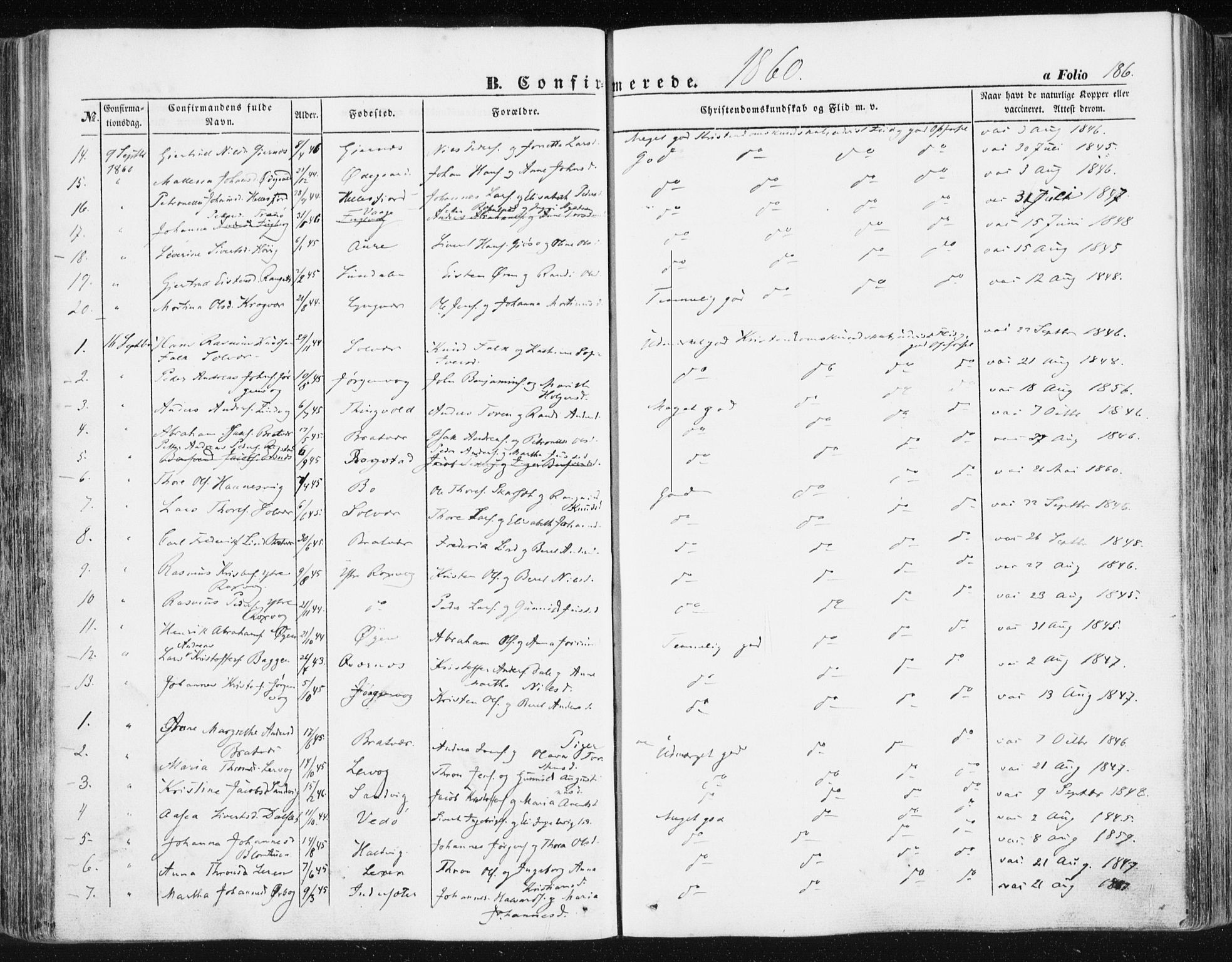 Ministerialprotokoller, klokkerbøker og fødselsregistre - Møre og Romsdal, AV/SAT-A-1454/581/L0937: Parish register (official) no. 581A05, 1853-1872, p. 186