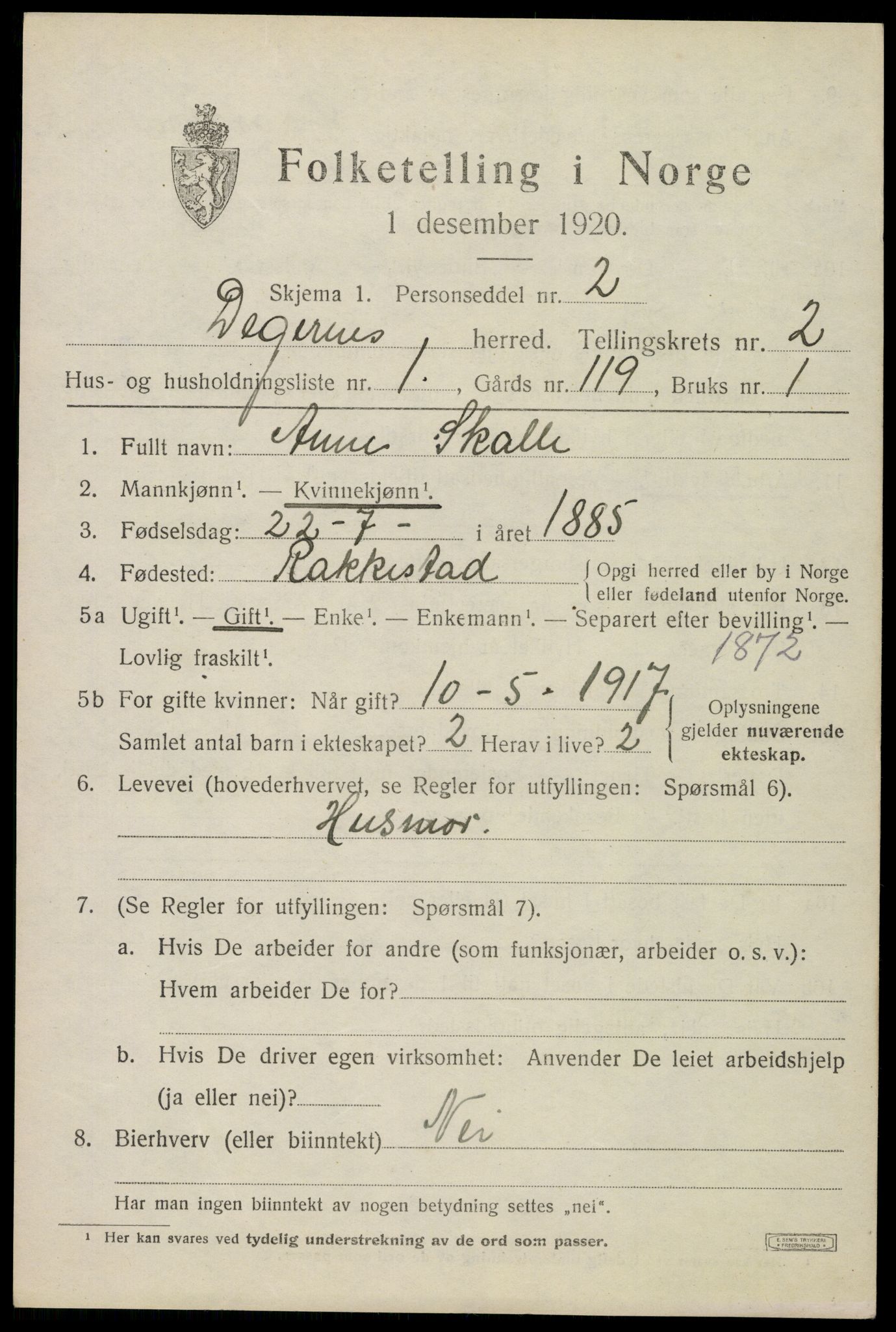 SAO, 1920 census for Degernes, 1920, p. 1528