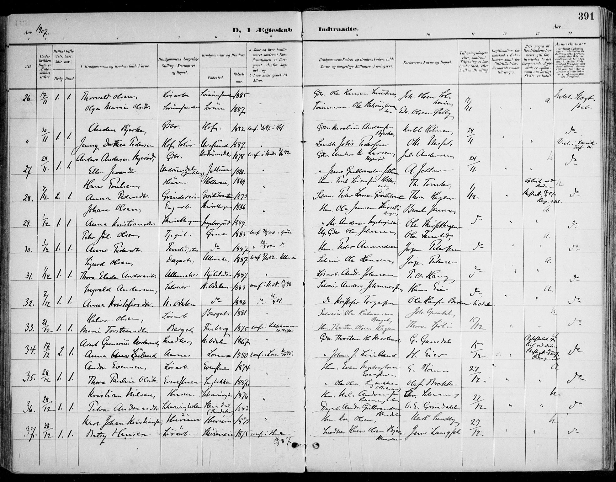 Nes prestekontor Kirkebøker, AV/SAO-A-10410/F/Fa/L0011: Parish register (official) no. I 11, 1899-1918, p. 391