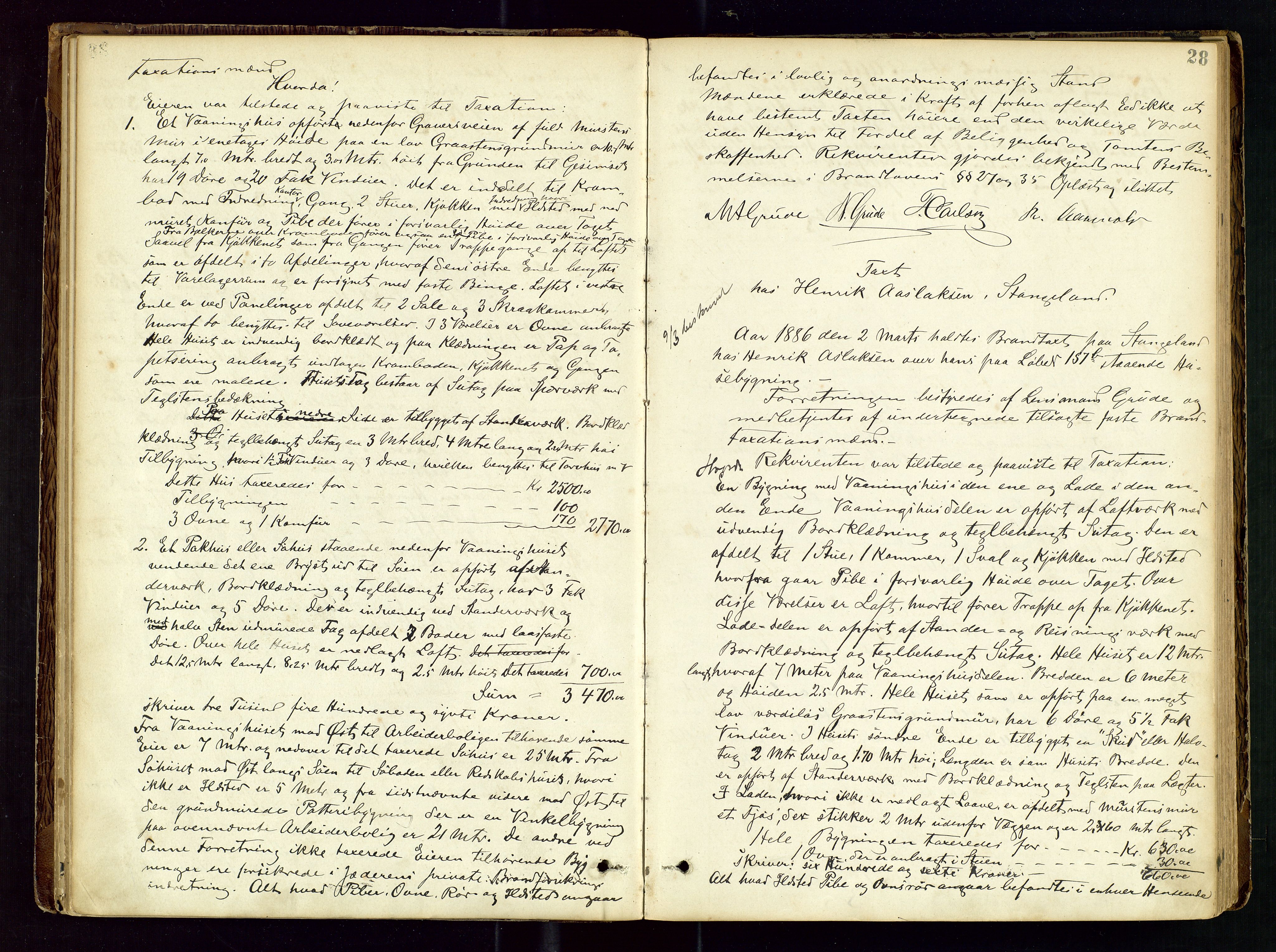 Høyland/Sandnes lensmannskontor, AV/SAST-A-100166/Goa/L0002: "Brandtaxtprotokol for Landafdelingen i Høiland", 1880-1917, p. 27b-28a