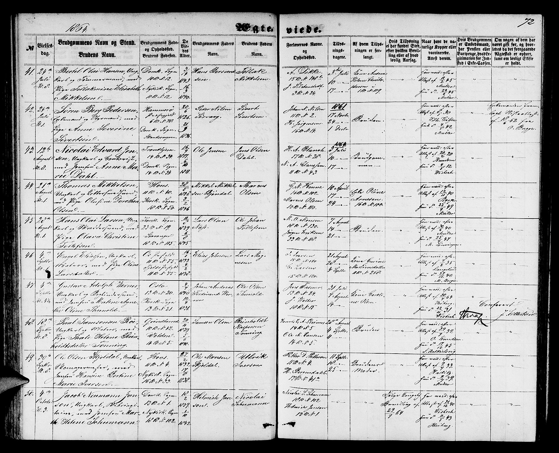 Domkirken sokneprestembete, AV/SAB-A-74801/H/Hab/L0030: Parish register (copy) no. D 2, 1857-1876, p. 72