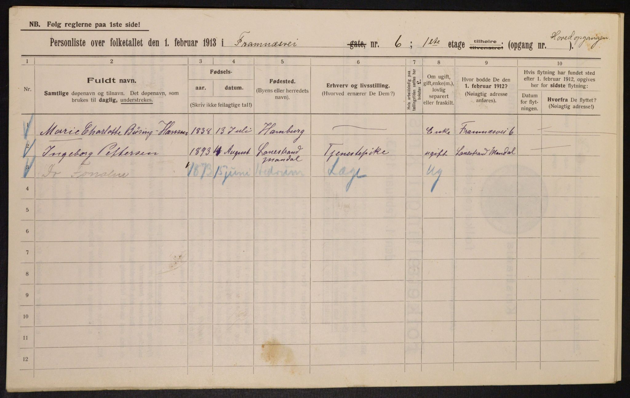 OBA, Municipal Census 1913 for Kristiania, 1913, p. 25578