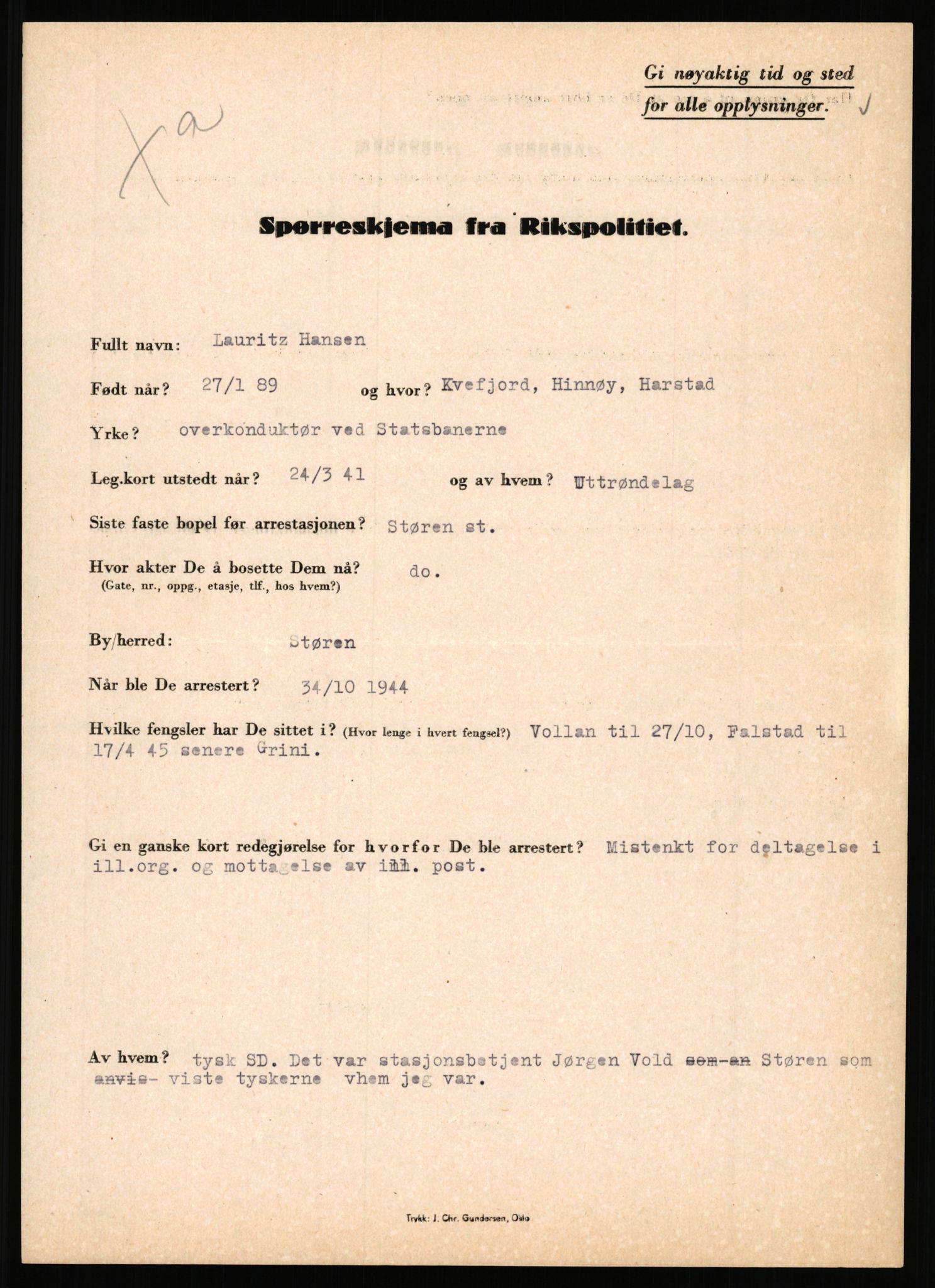 Rikspolitisjefen, AV/RA-S-1560/L/L0006: Hansen, Adolf Boye - Hemstad, Gunnar, 1940-1945, p. 348