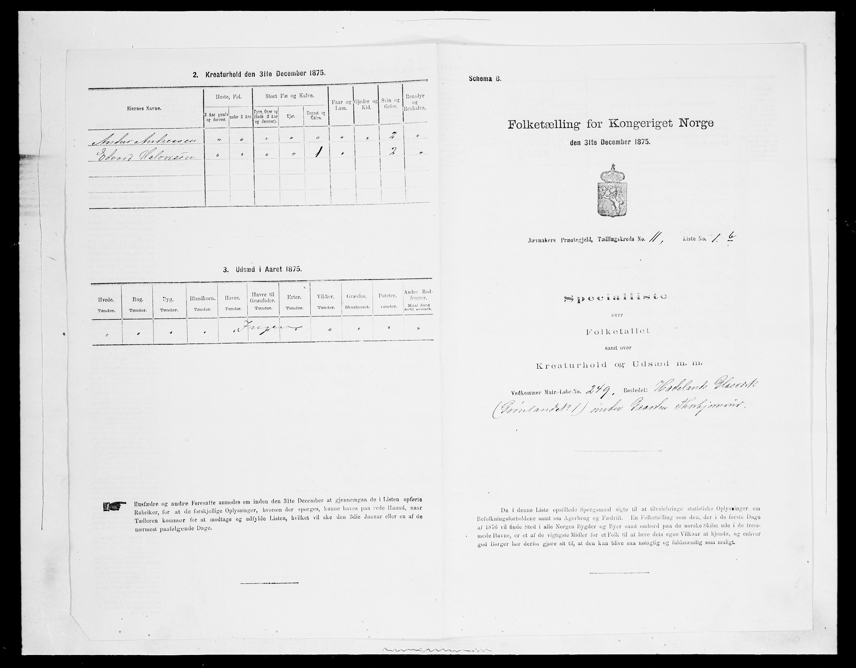 SAH, 1875 census for 0532P Jevnaker, 1875, p. 1852