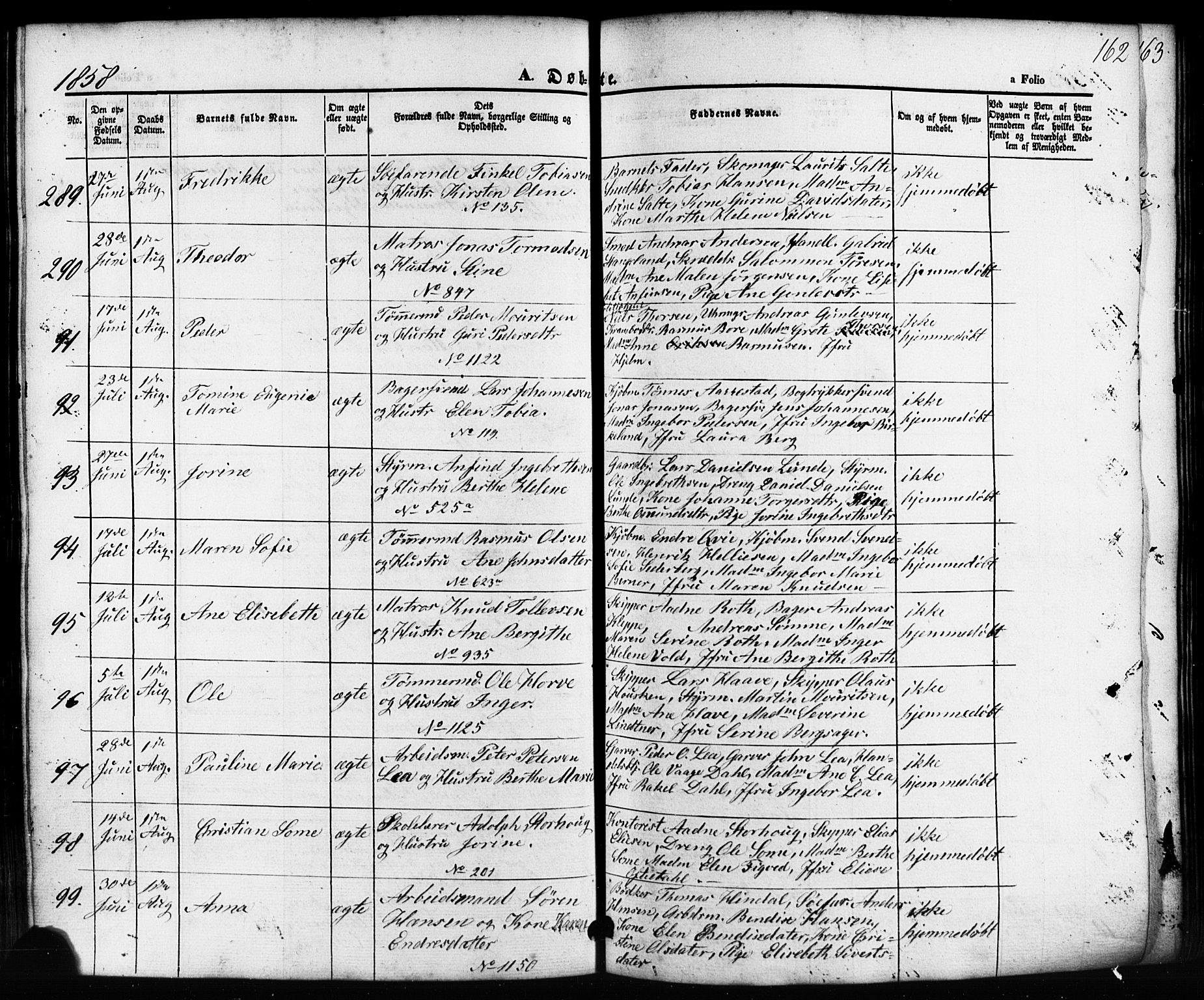 Domkirken sokneprestkontor, SAST/A-101812/001/30/30BB/L0010: Parish register (copy) no. B 10, 1855-1860, p. 162