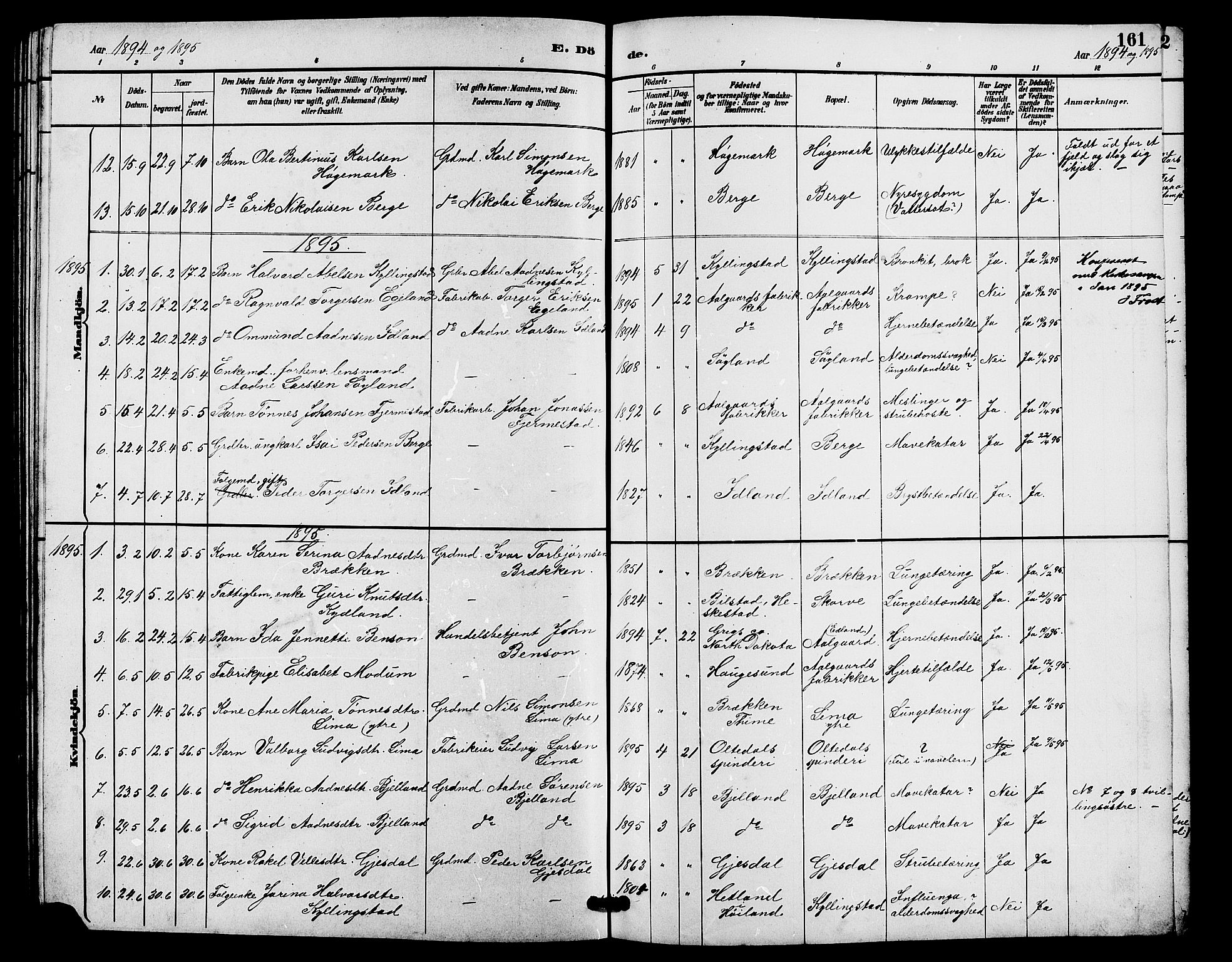 Lye sokneprestkontor, AV/SAST-A-101794/001/30BB/L0008: Parish register (copy) no. B 7, 1887-1901, p. 161