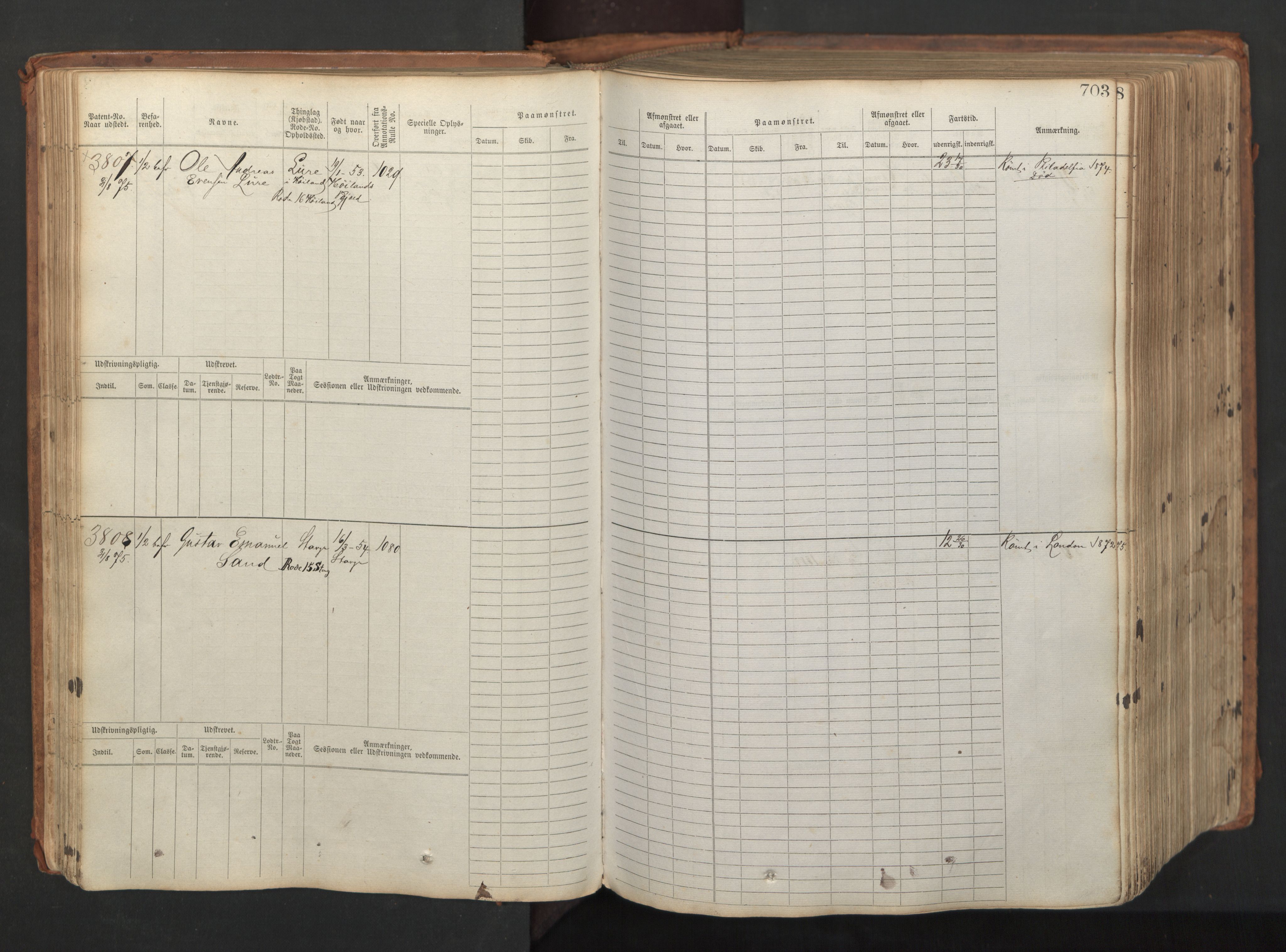 Stavanger sjømannskontor, AV/SAST-A-102006/F/Fb/Fbb/L0008: Sjøfartshovedrulle, patentnr. 3605-4804, 1873, p. 125