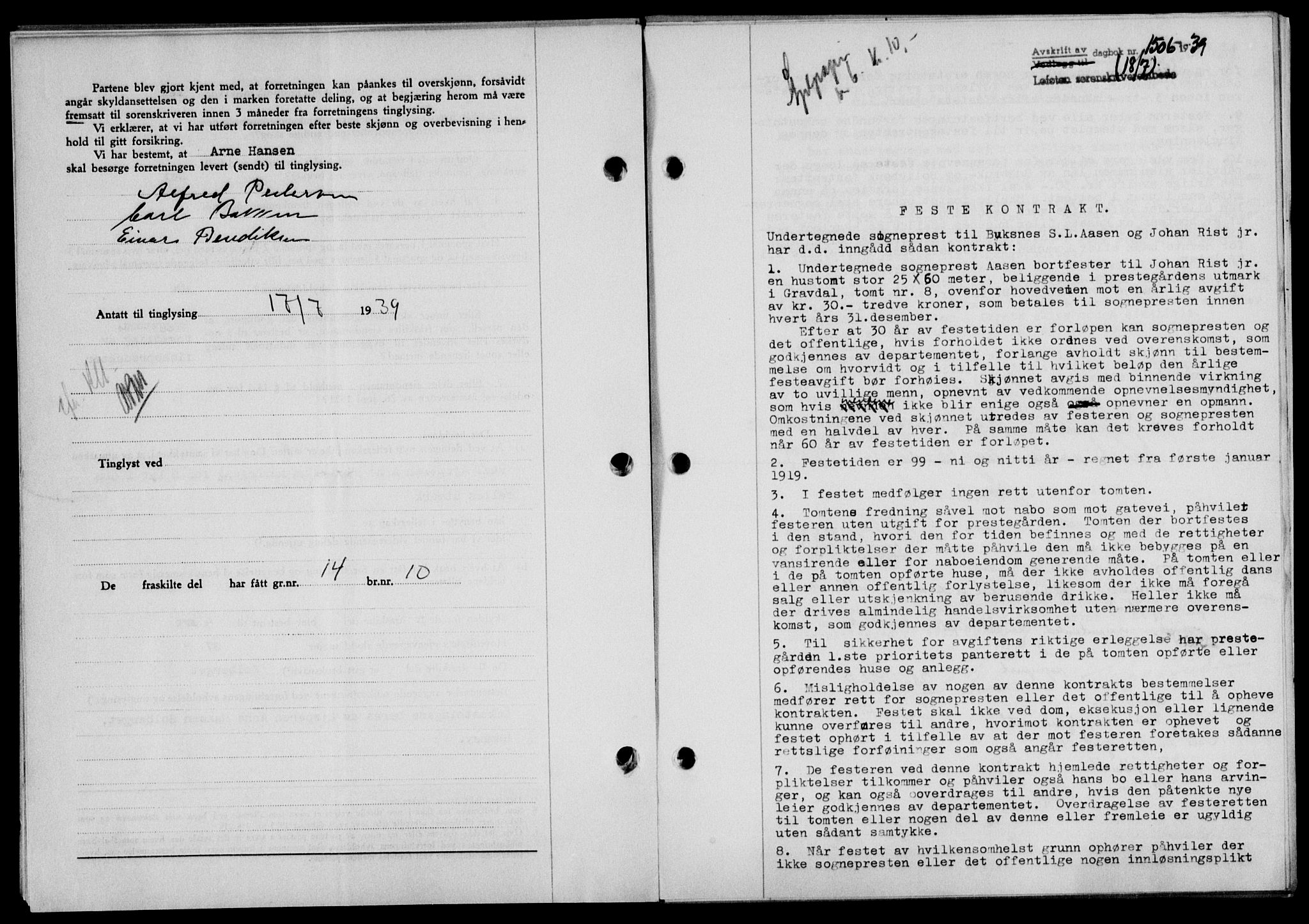 Lofoten sorenskriveri, SAT/A-0017/1/2/2C/L0006a: Mortgage book no. 6a, 1939-1939, Diary no: : 1506/1939