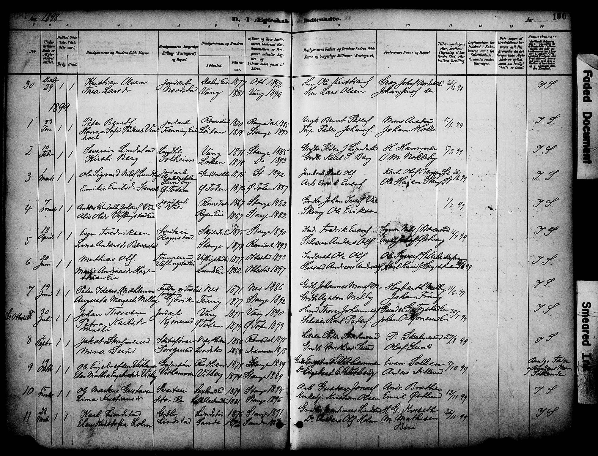 Stange prestekontor, SAH/PREST-002/K/L0020: Parish register (official) no. 20, 1894-1905, p. 190