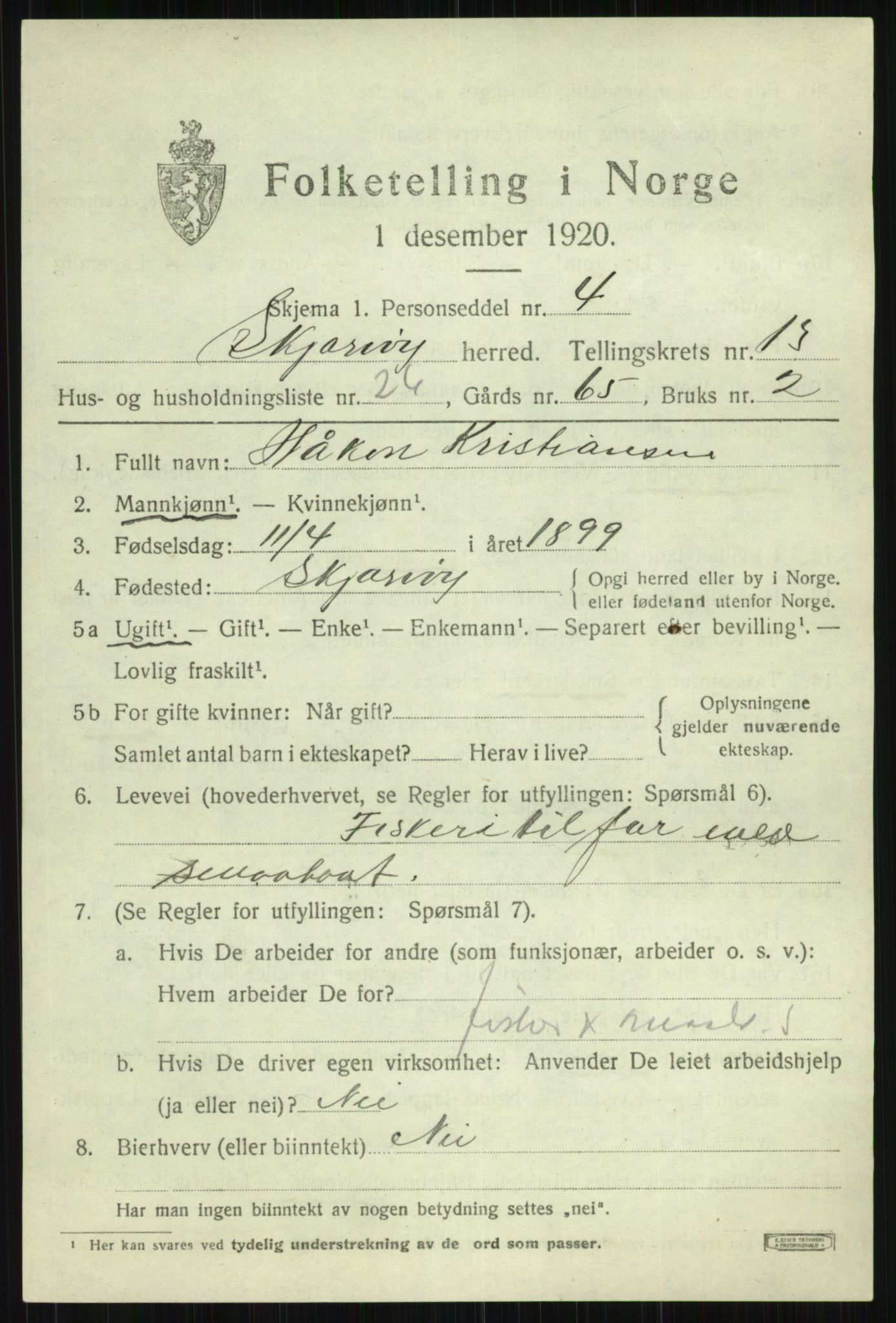 SATØ, 1920 census for Skjervøy, 1920, p. 6703