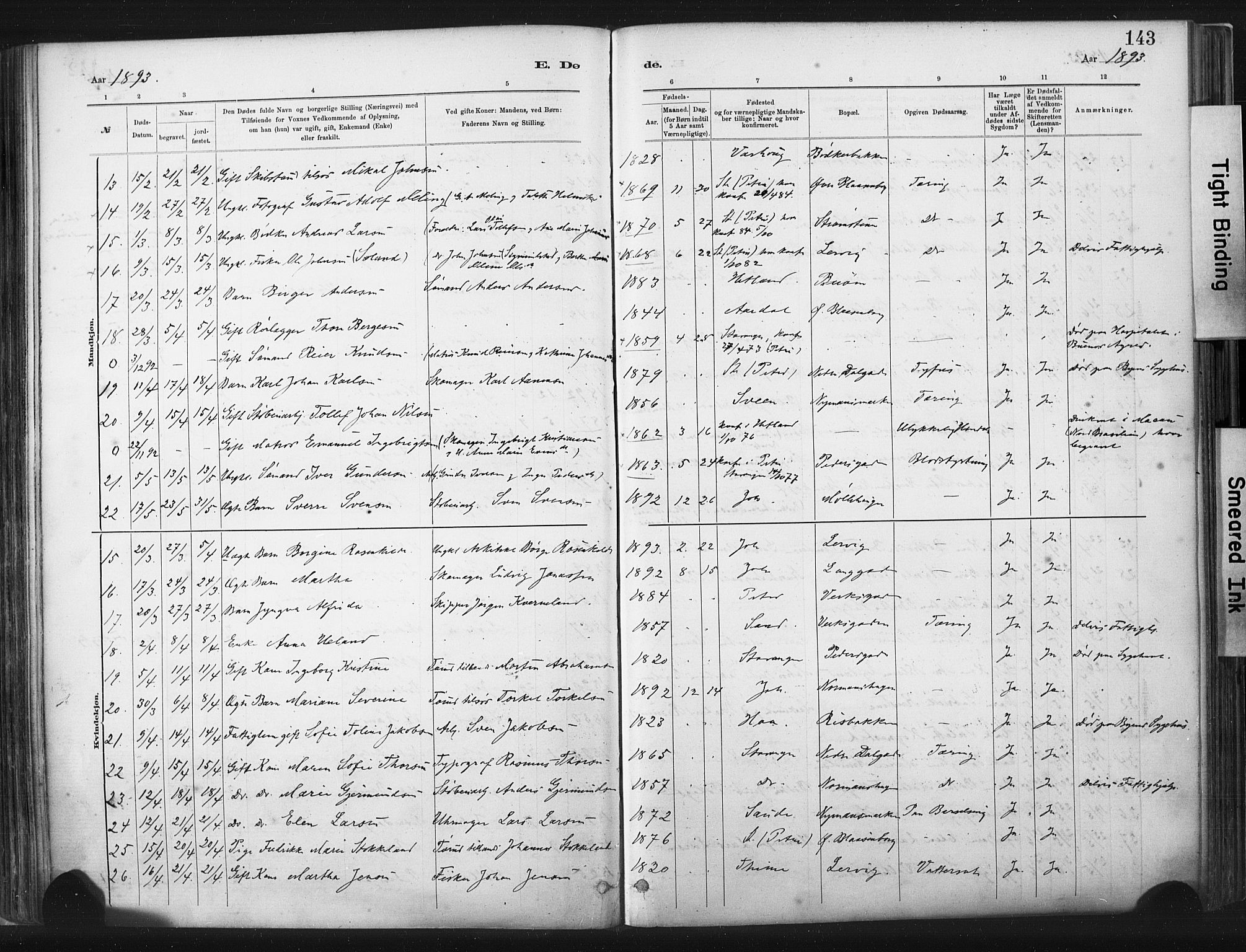St. Johannes sokneprestkontor, SAST/A-101814/001/30/30BA/L0003: Parish register (official) no. A 3, 1885-1910, p. 143