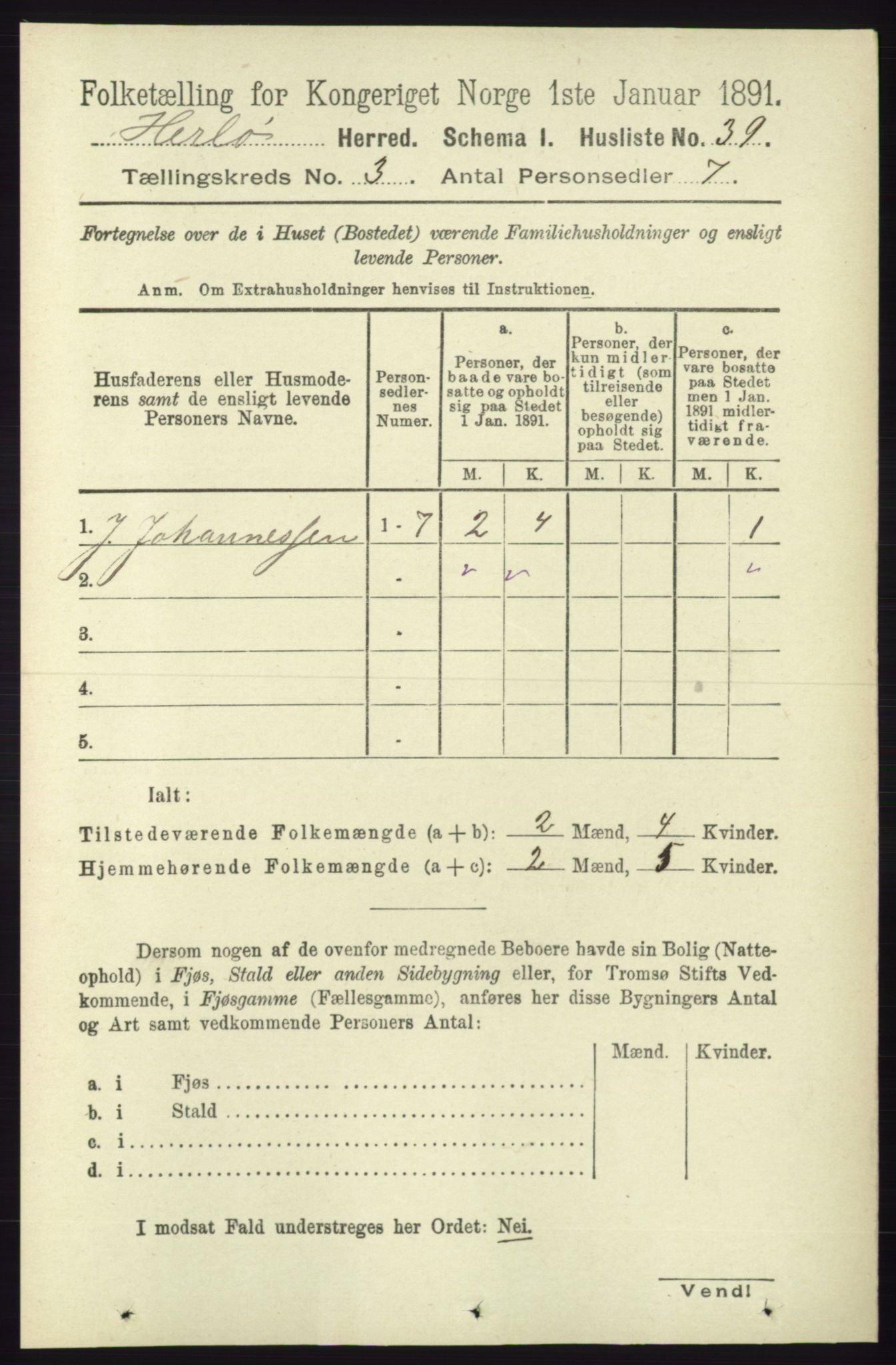 RA, 1891 census for 1258 Herdla, 1891, p. 1057