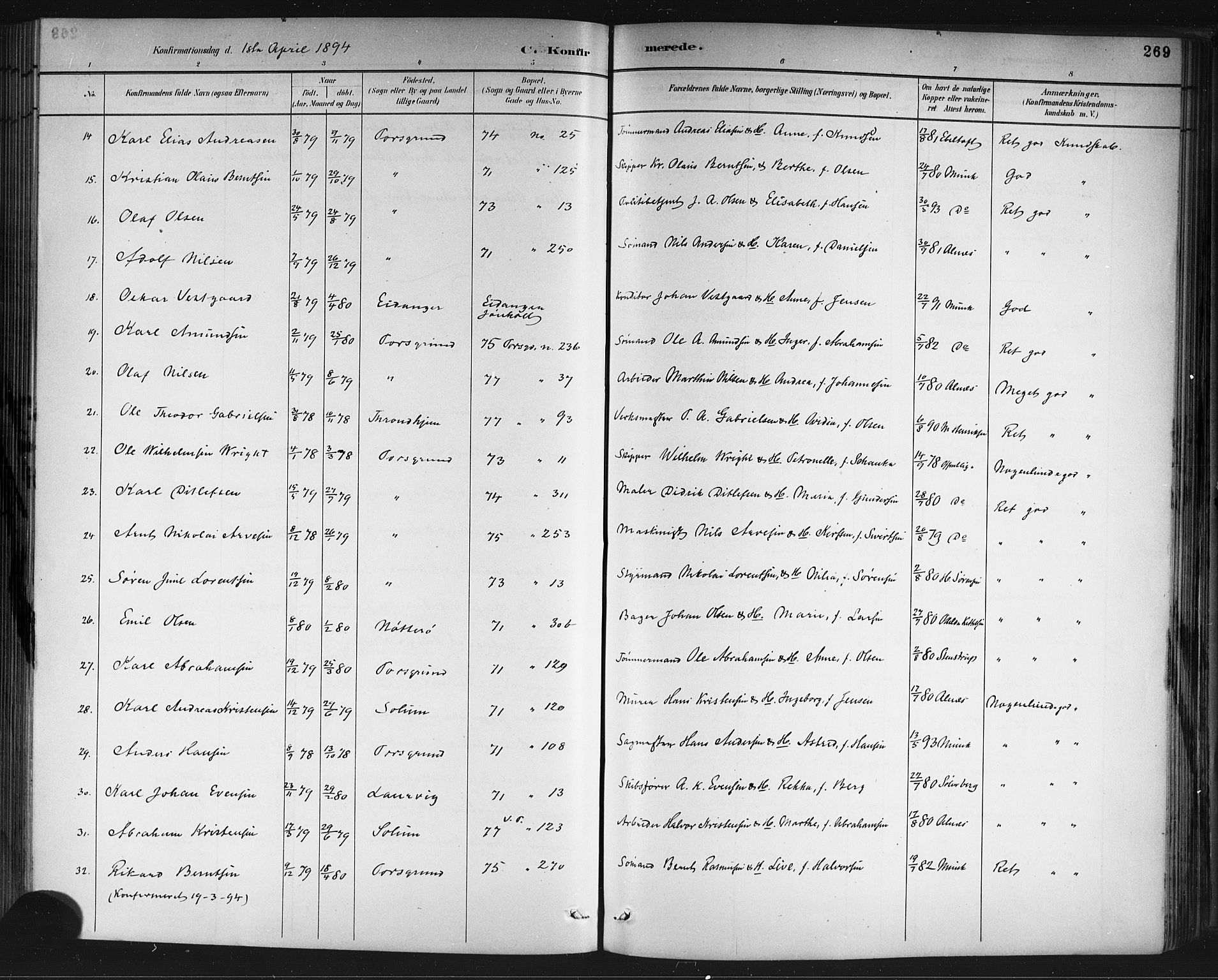 Porsgrunn kirkebøker , SAKO/A-104/G/Gb/L0005: Parish register (copy) no. II 5, 1883-1915, p. 269
