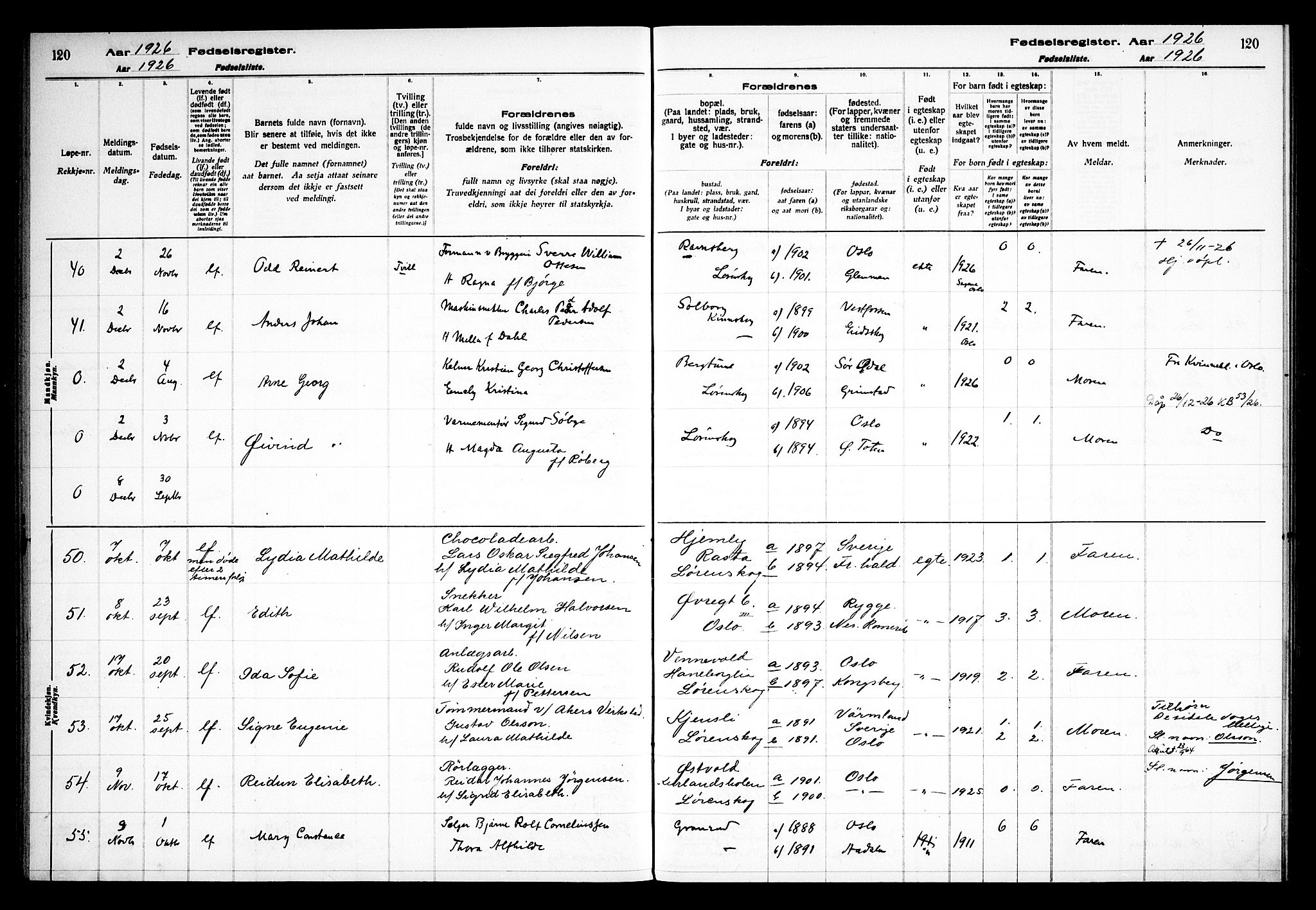 Skedsmo prestekontor Kirkebøker, AV/SAO-A-10033a/J/Jb/L0001: Birth register no. II 1, 1916-1932, p. 120