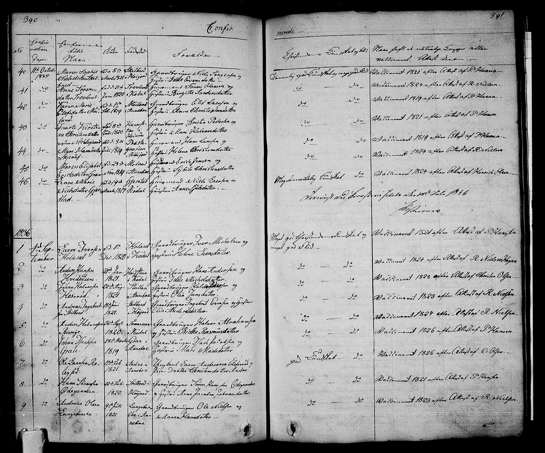 Andebu kirkebøker, AV/SAKO-A-336/G/Ga/L0003: Parish register (copy) no. I 3, 1832-1867, p. 390-391