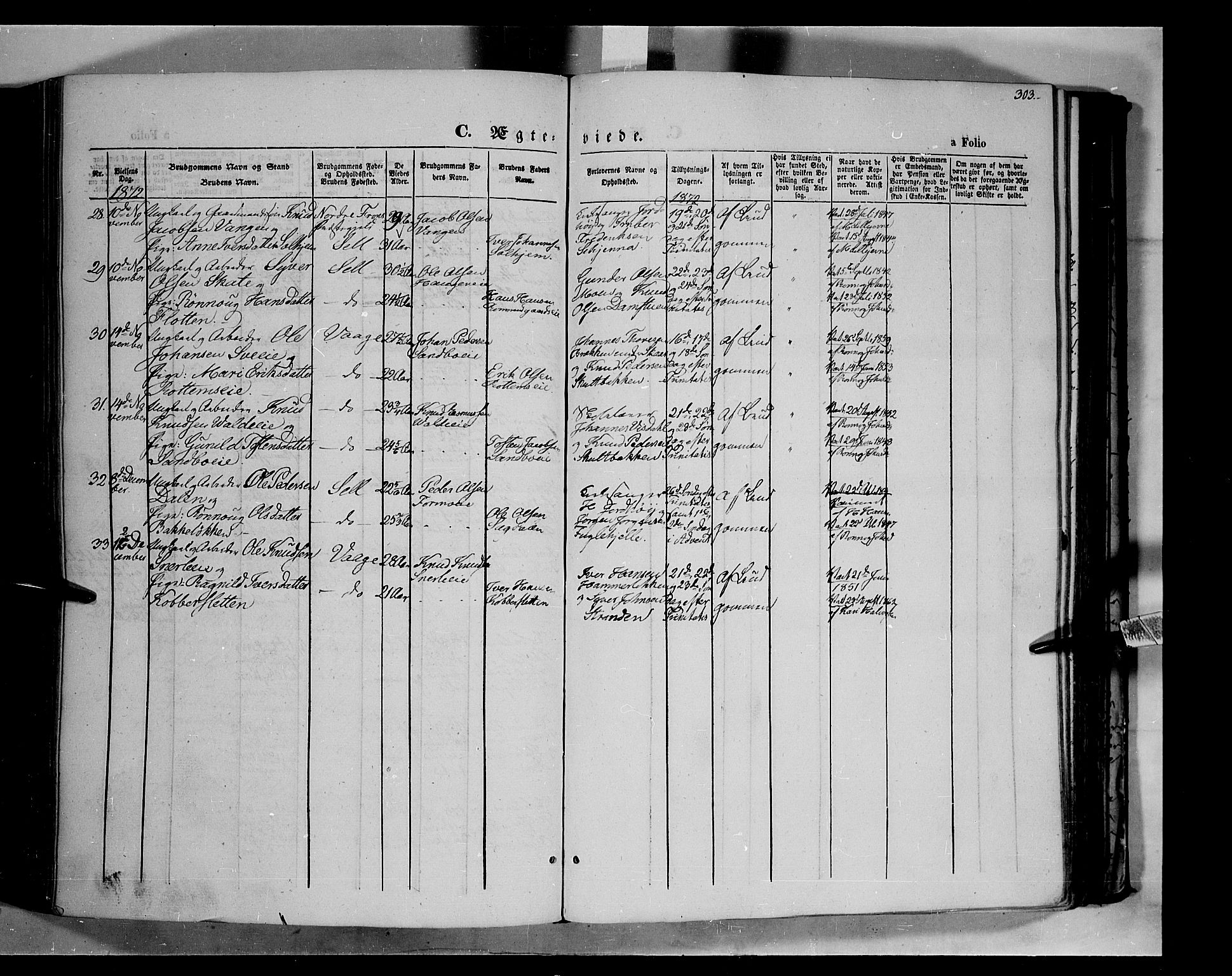 Vågå prestekontor, SAH/PREST-076/H/Ha/Haa/L0006: Parish register (official) no. 6 /1, 1856-1872, p. 303