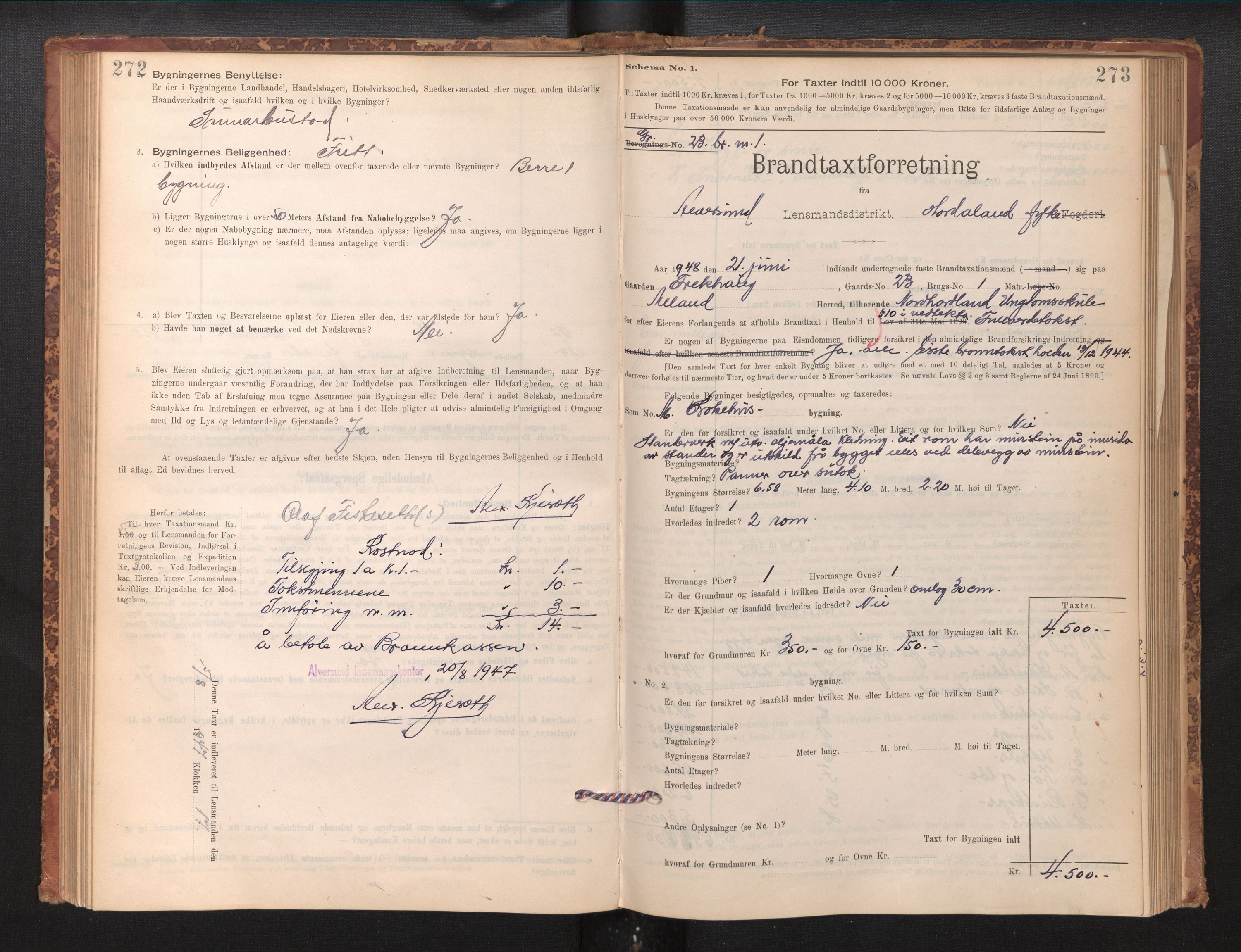 Lensmannen i Alversund, SAB/A-30701/0012/L0004: Branntakstprotokoll, skjematakst, 1894-1953, p. 272-273
