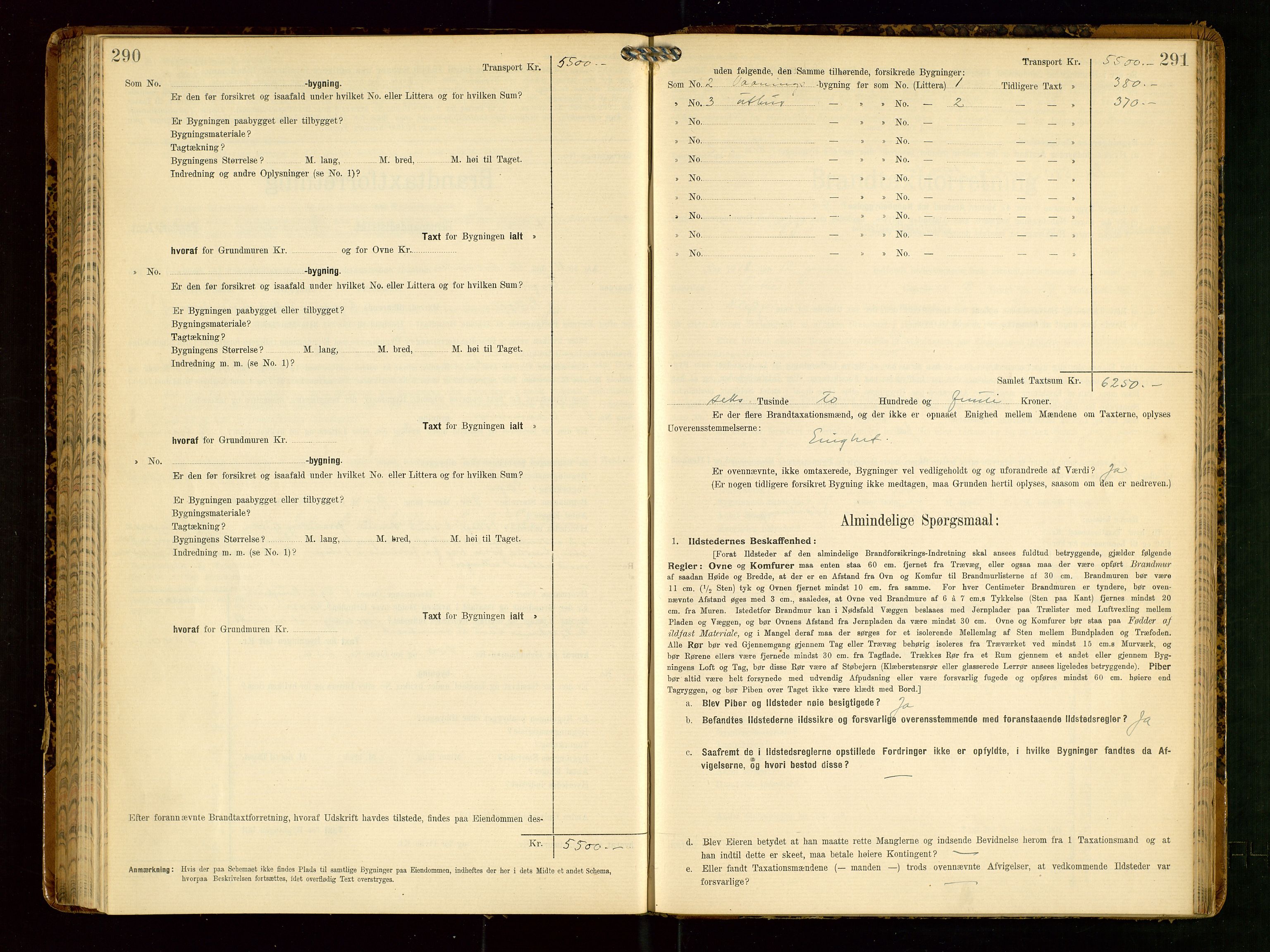 Klepp lensmannskontor, AV/SAST-A-100163/Goc/L0006: "Brandtaxationsprotokol" m/register, 1908-1912, p. 290-291