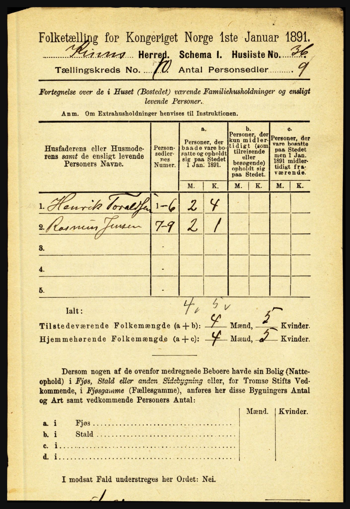 RA, 1891 census for 1437 Kinn, 1891, p. 3792