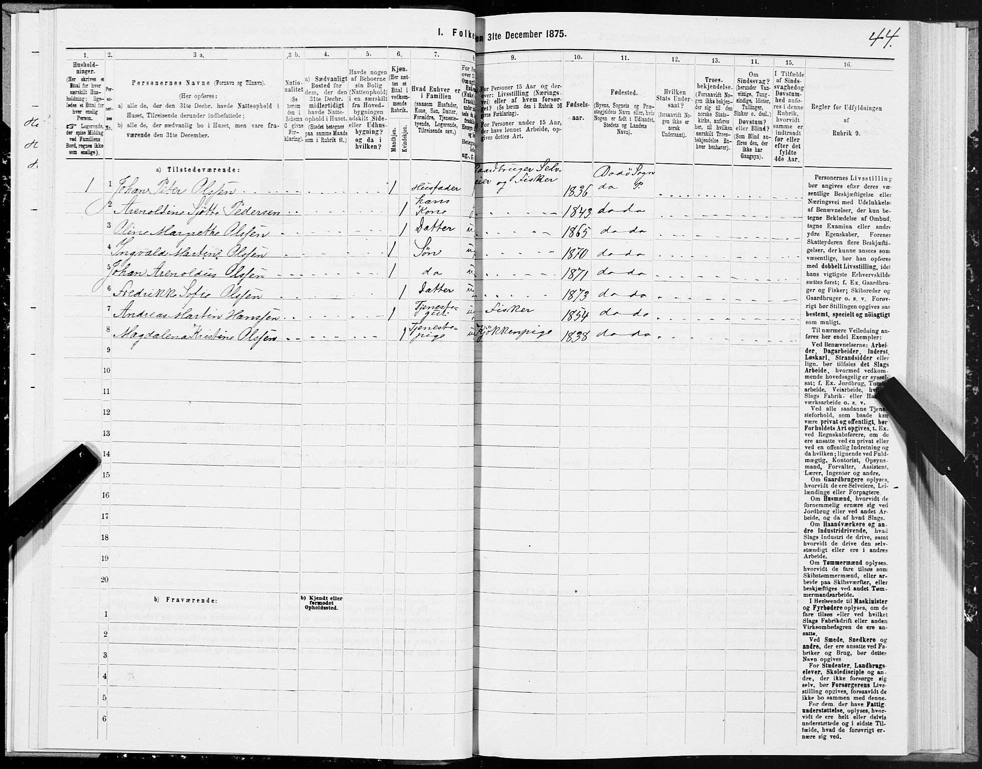 SAT, 1875 census for 1843L Bodø/Bodø, 1875, p. 1044